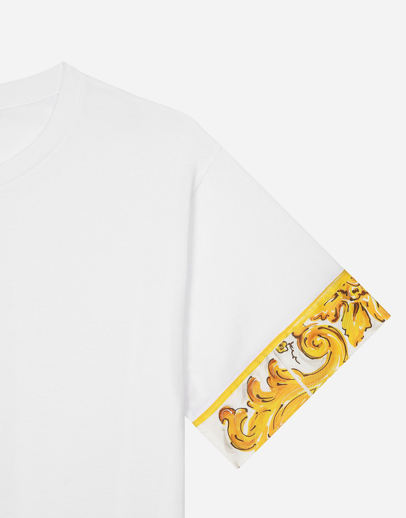 Cotton jersey T-shirt with majolica-print silk twill details 5