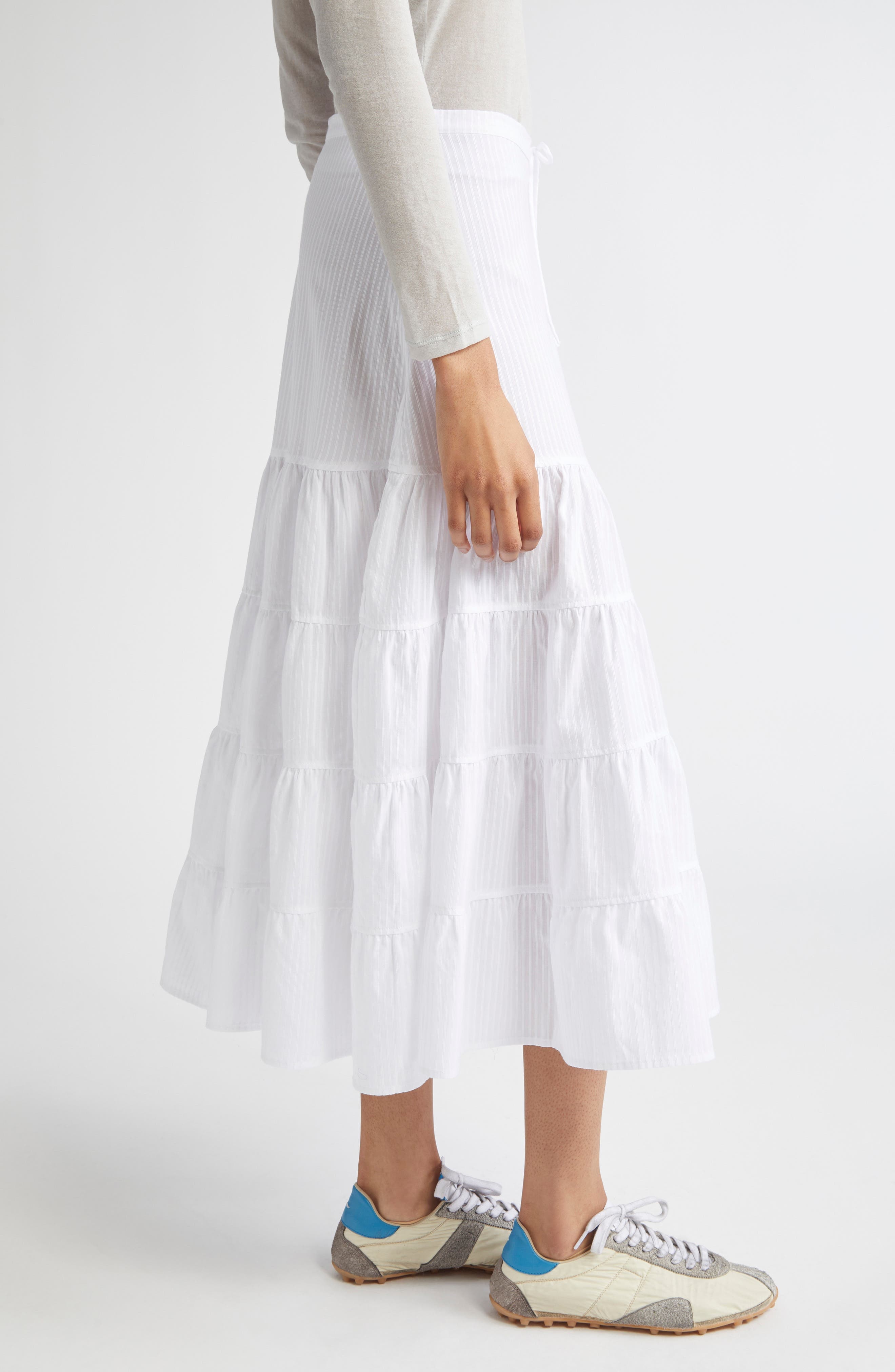 Paloma Wool Long Etoile Stripe Tiered Cotton Maxi Skirt in White at Nordstrom - 4