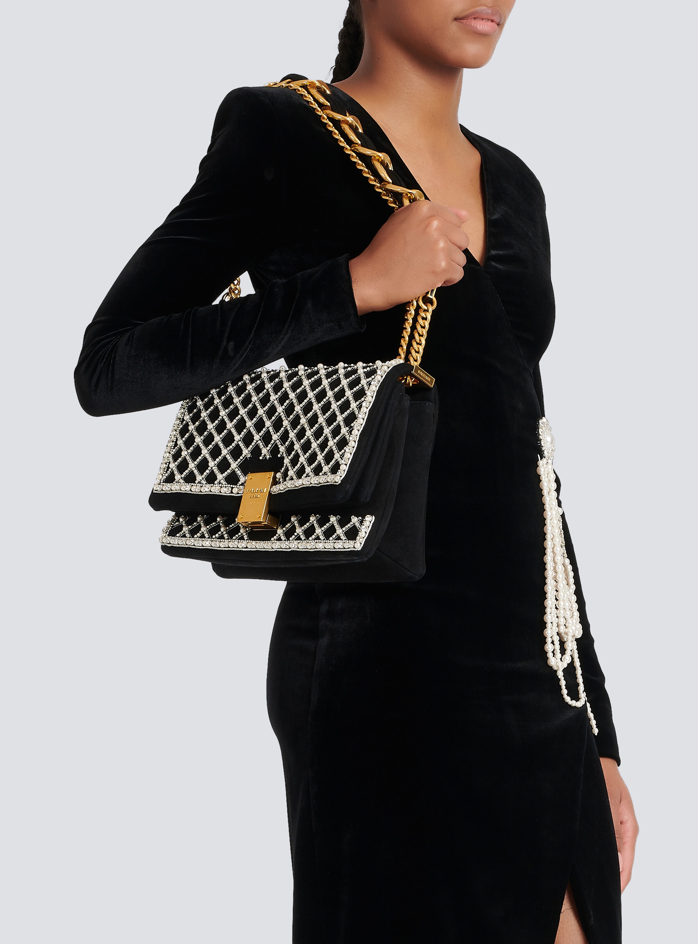 Suede and embroidered pearl 1945 Soft bag - 5