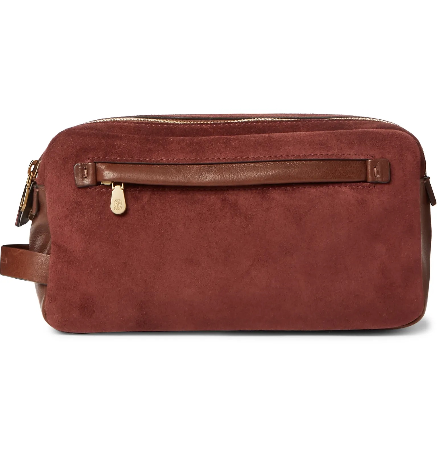 Leather-Trimmed Suede Wash Bag - 1