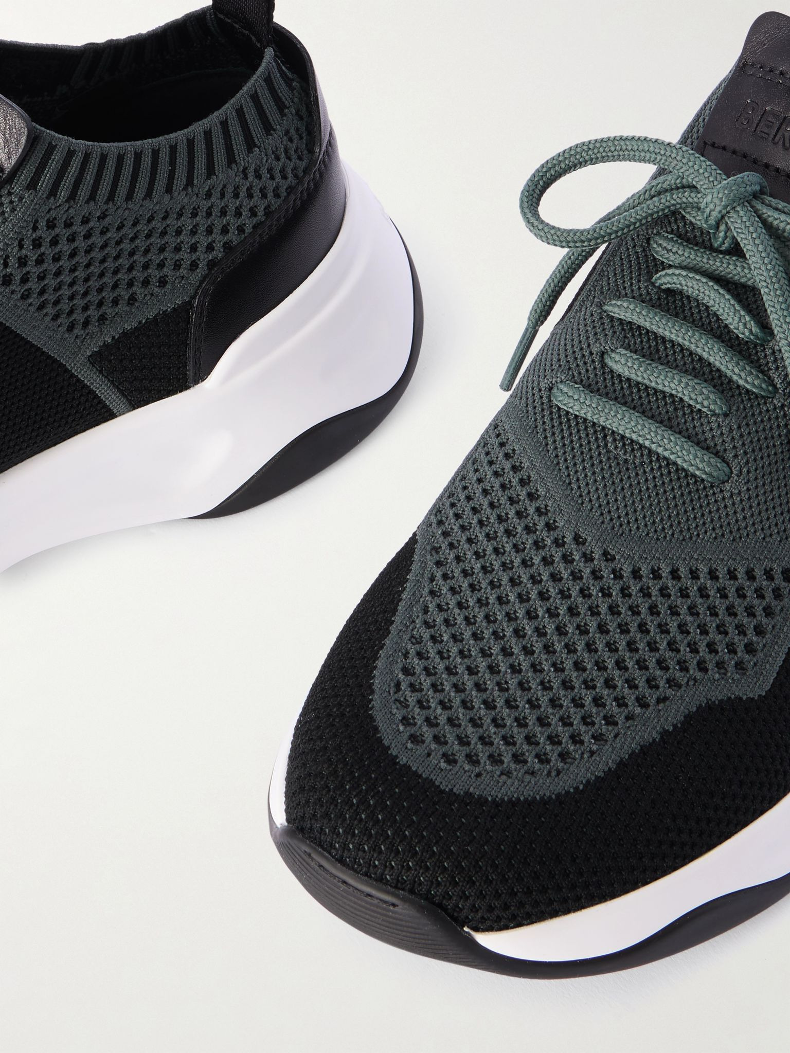 Shadow Leather-Trimmed Stretch-Knit Sneakers Black - 5