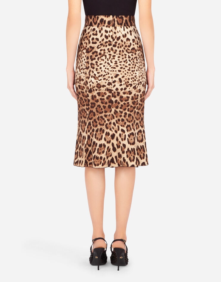 Leopard-print charmeuse calf-length pencil skirt - 2