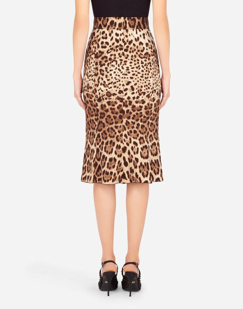 Leopard-print charmeuse calf-length pencil skirt 3