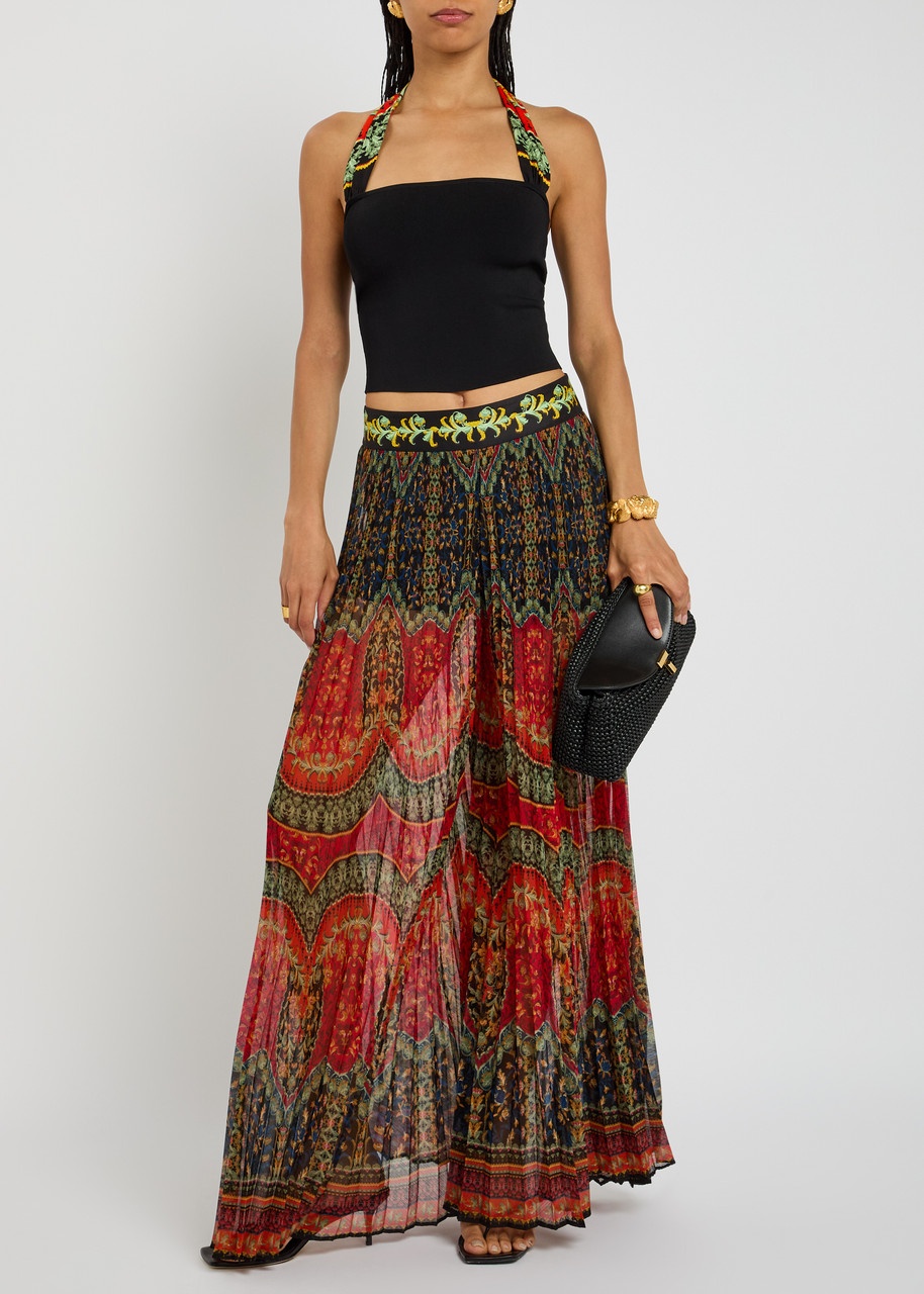 Alice + Olivia Copen Printed Semi-sheer Chiffon Trousers - 4