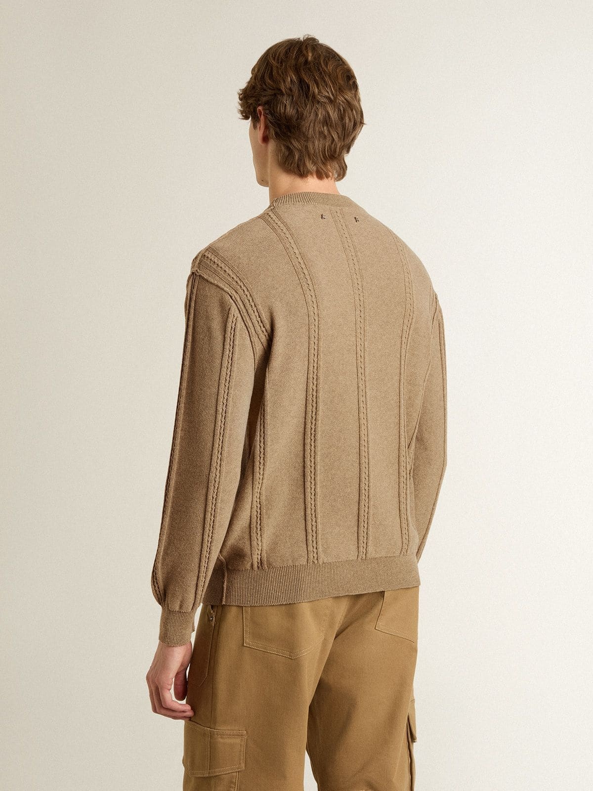 Men's beige sweater with embroidered logo - 4