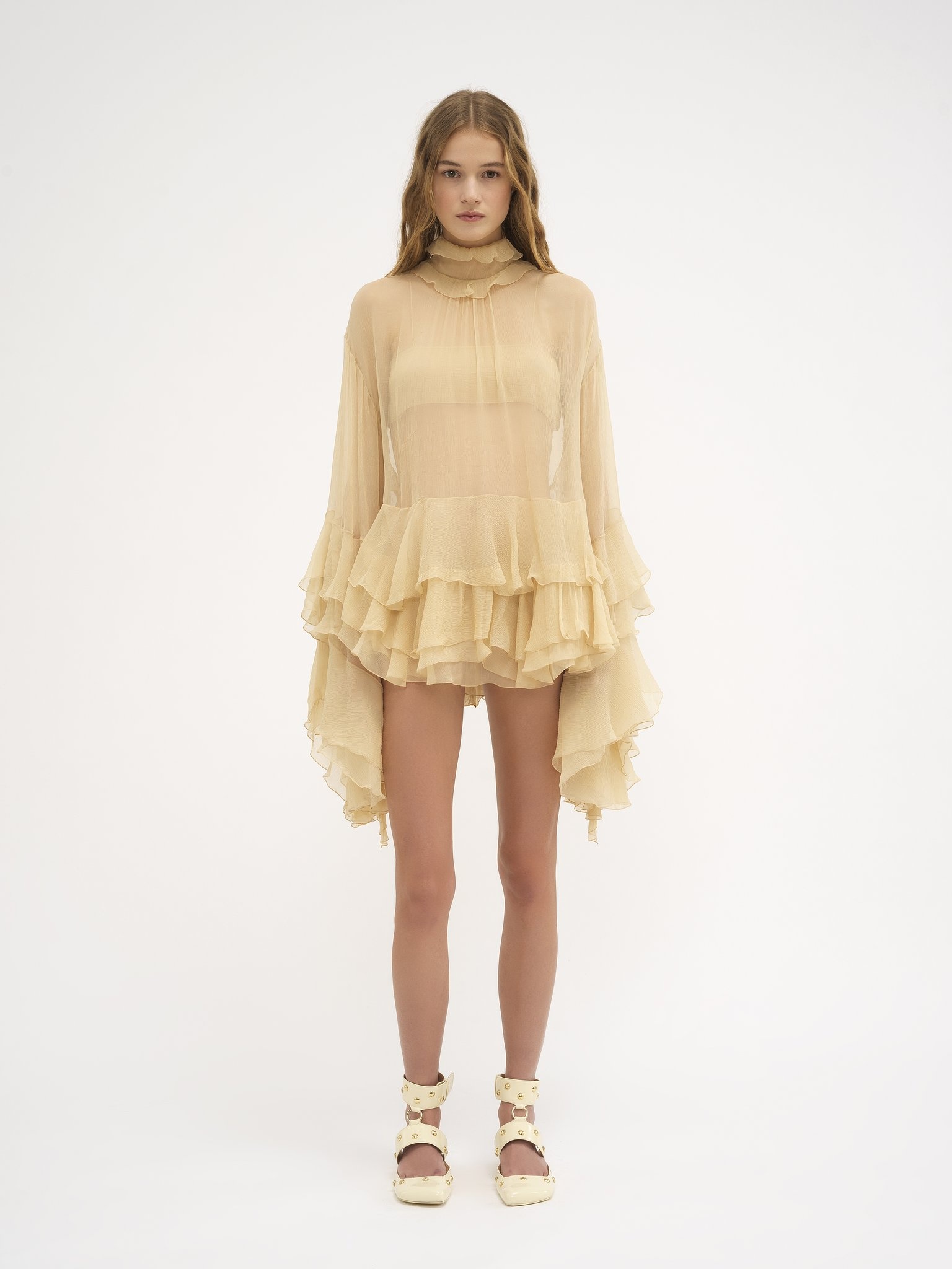 RUFFLED MINI DRESS IN SILK MOUSSELINE - 3