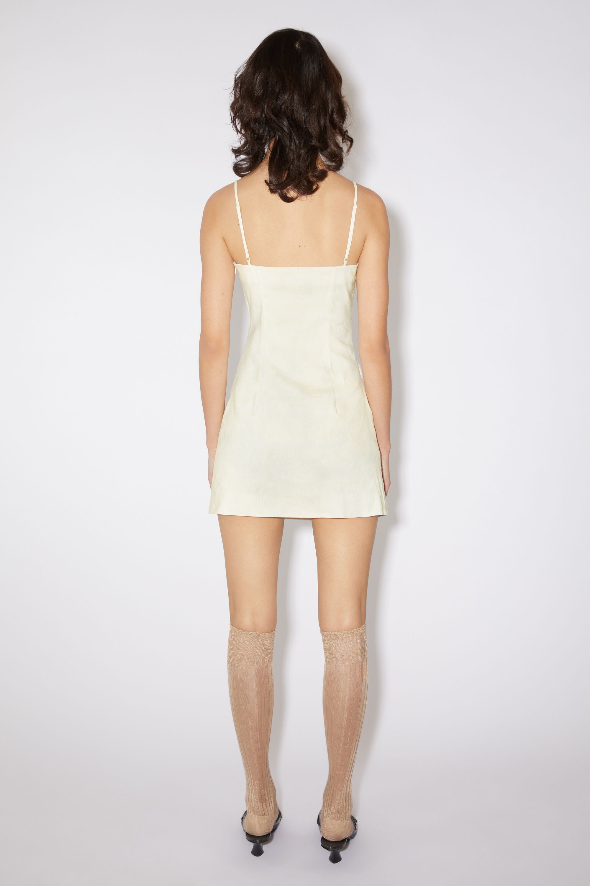 Linen blend strap dress - Blue - 3