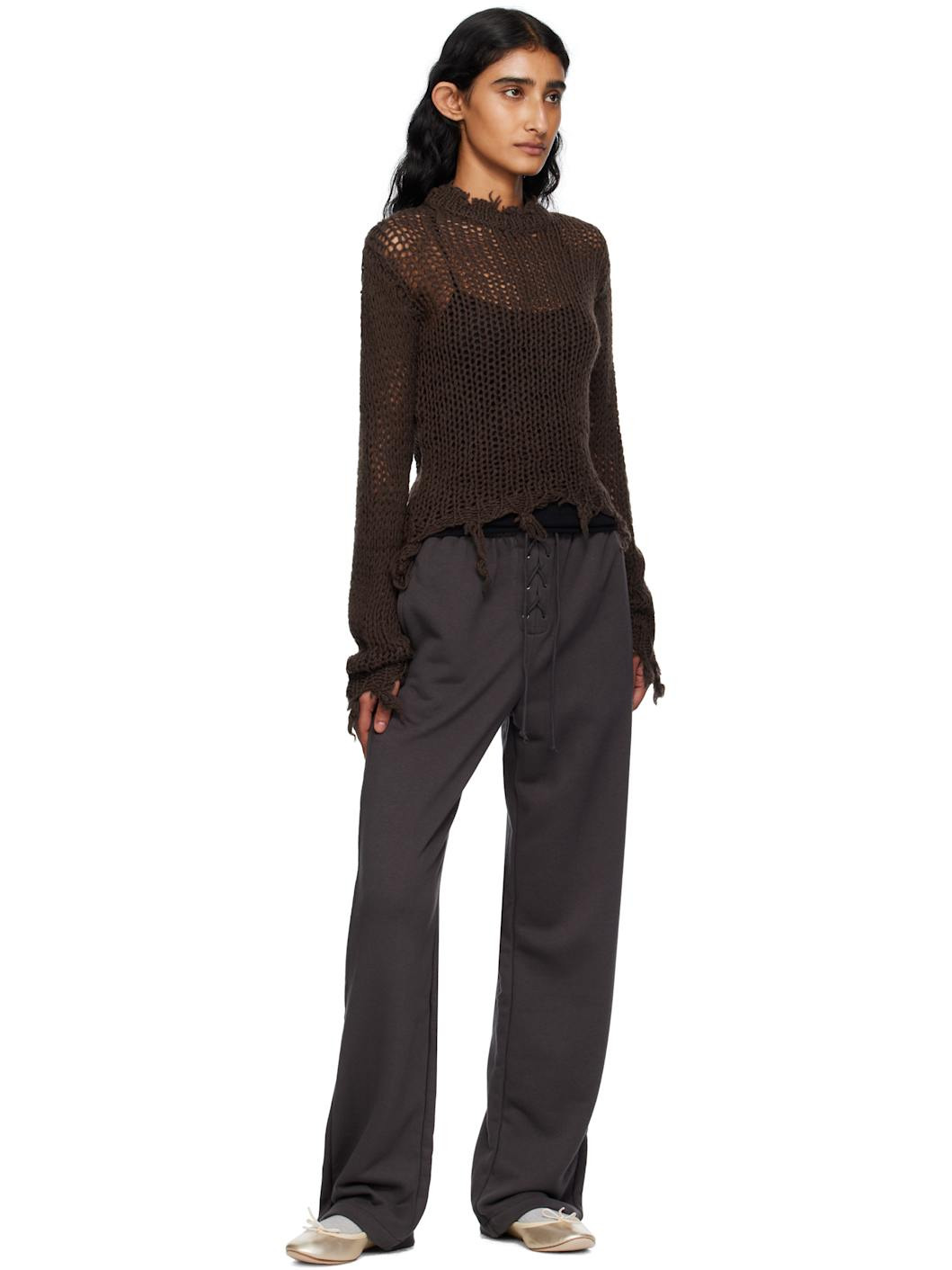 Brown Distressed Crop Knit Sweater - 4