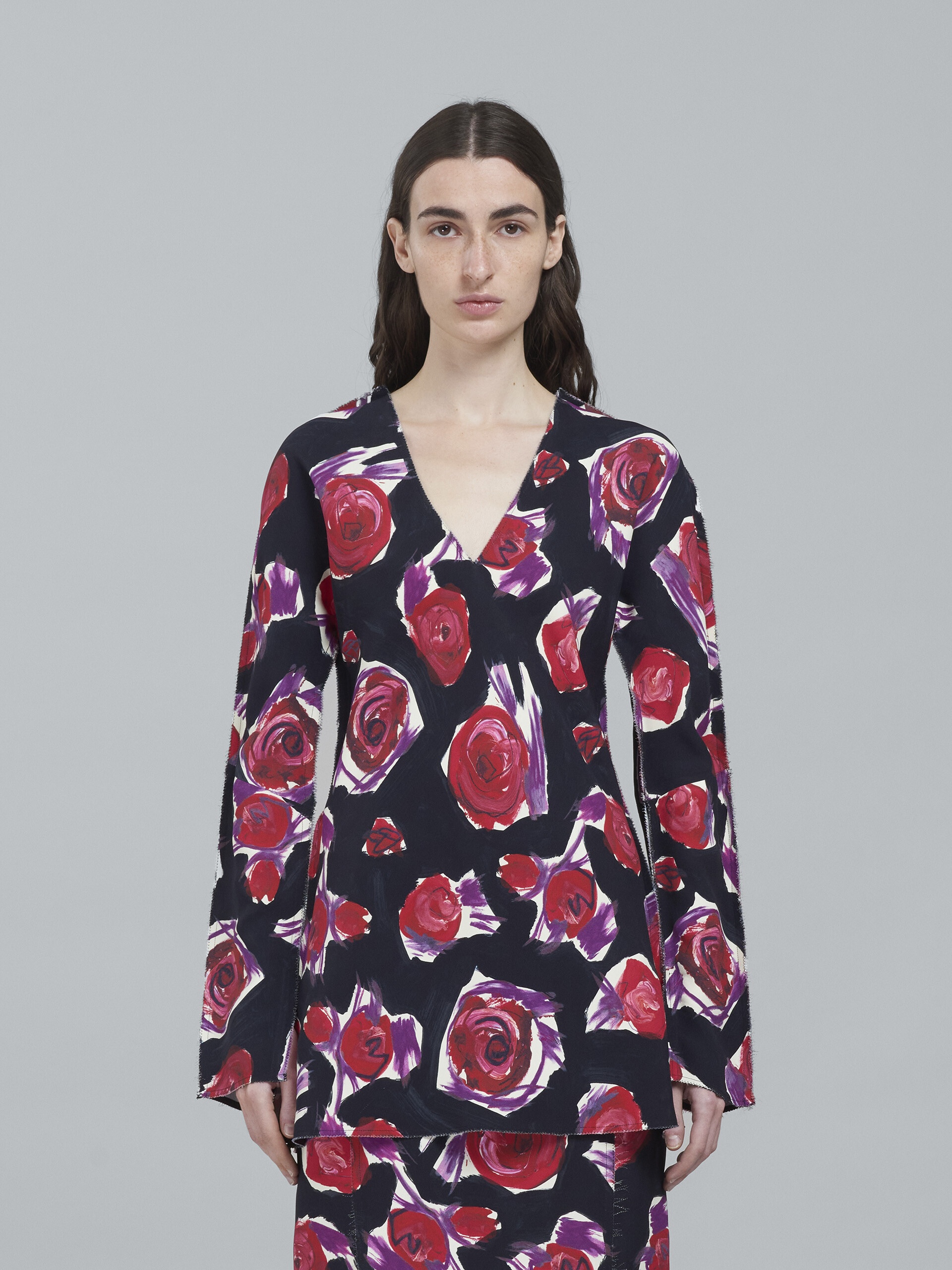 SPINNING ROSES PRINT CADY LONG SHIRT - 2