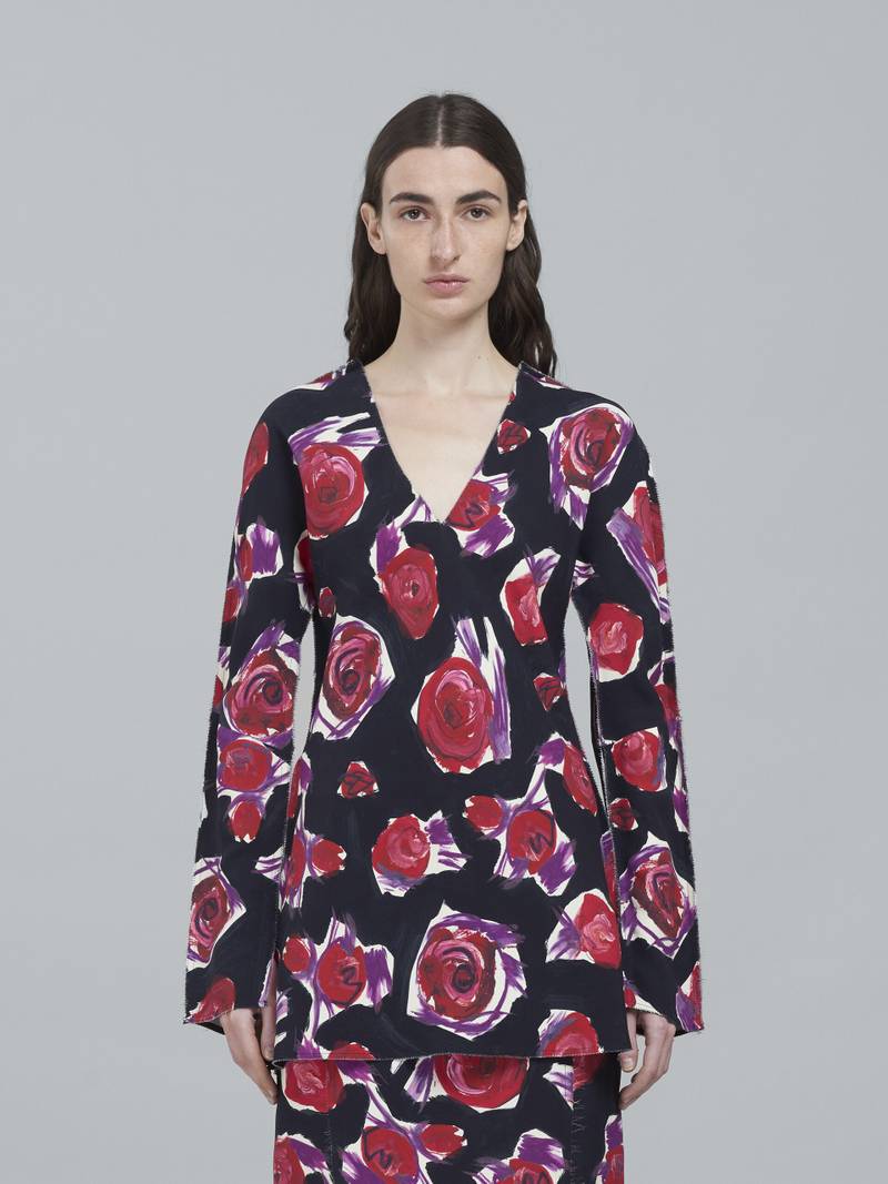 Marni SPINNING ROSES PRINT CADY LONG SHIRT outlook