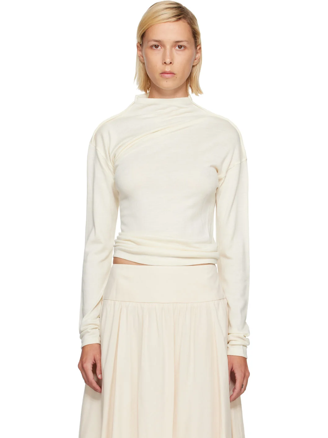 Off-White Wool Blend Draped Knit T-shirt - 1