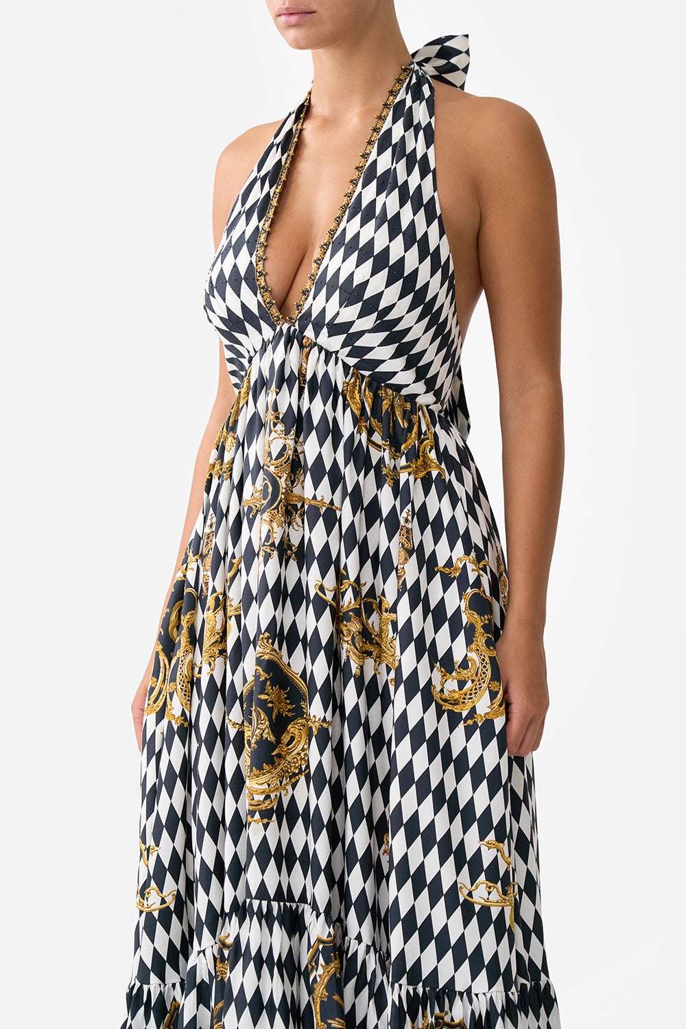 RUFFLE HEM HALTER DRESS - 5