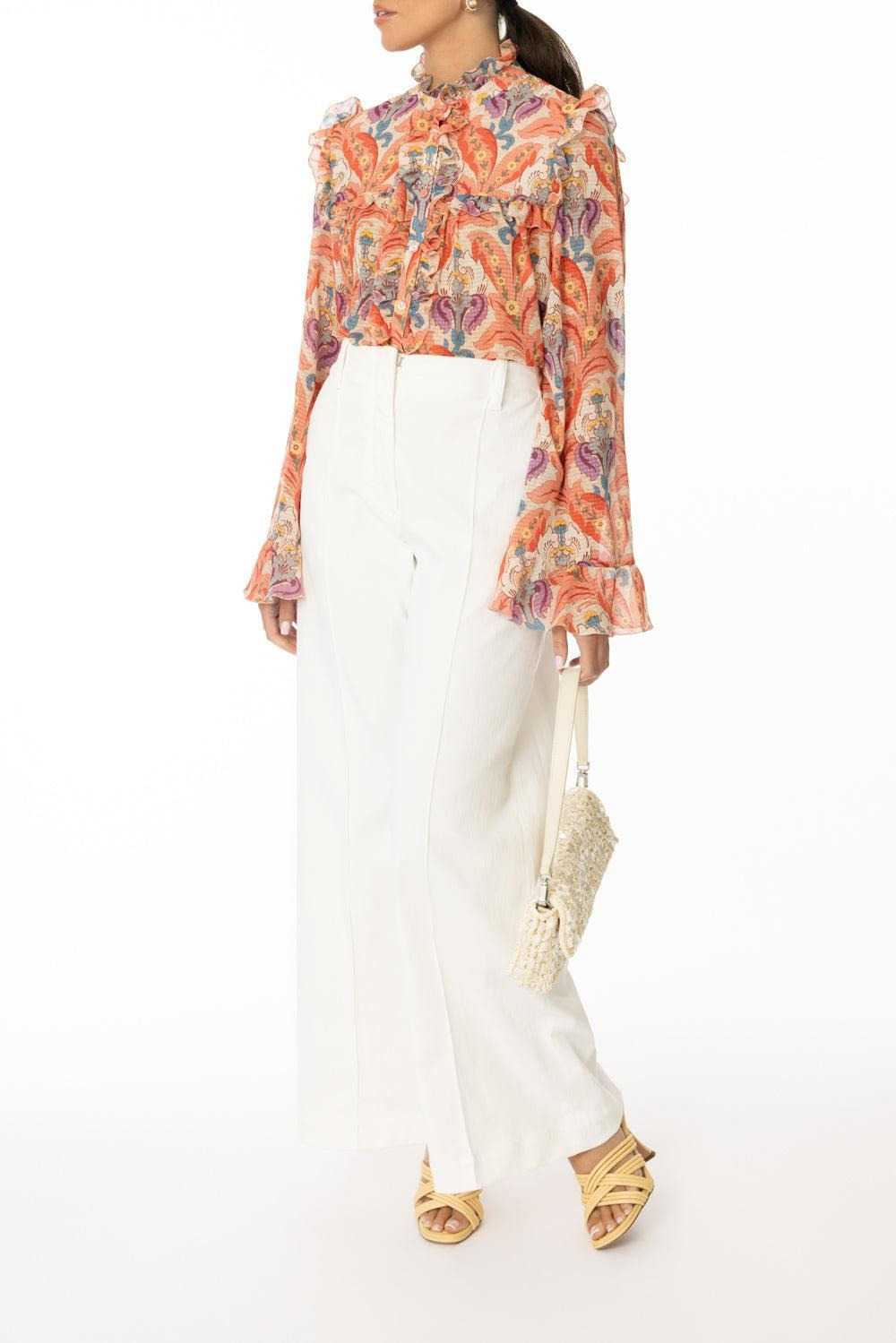 Long Sleeve Ruffle Blouse - 2