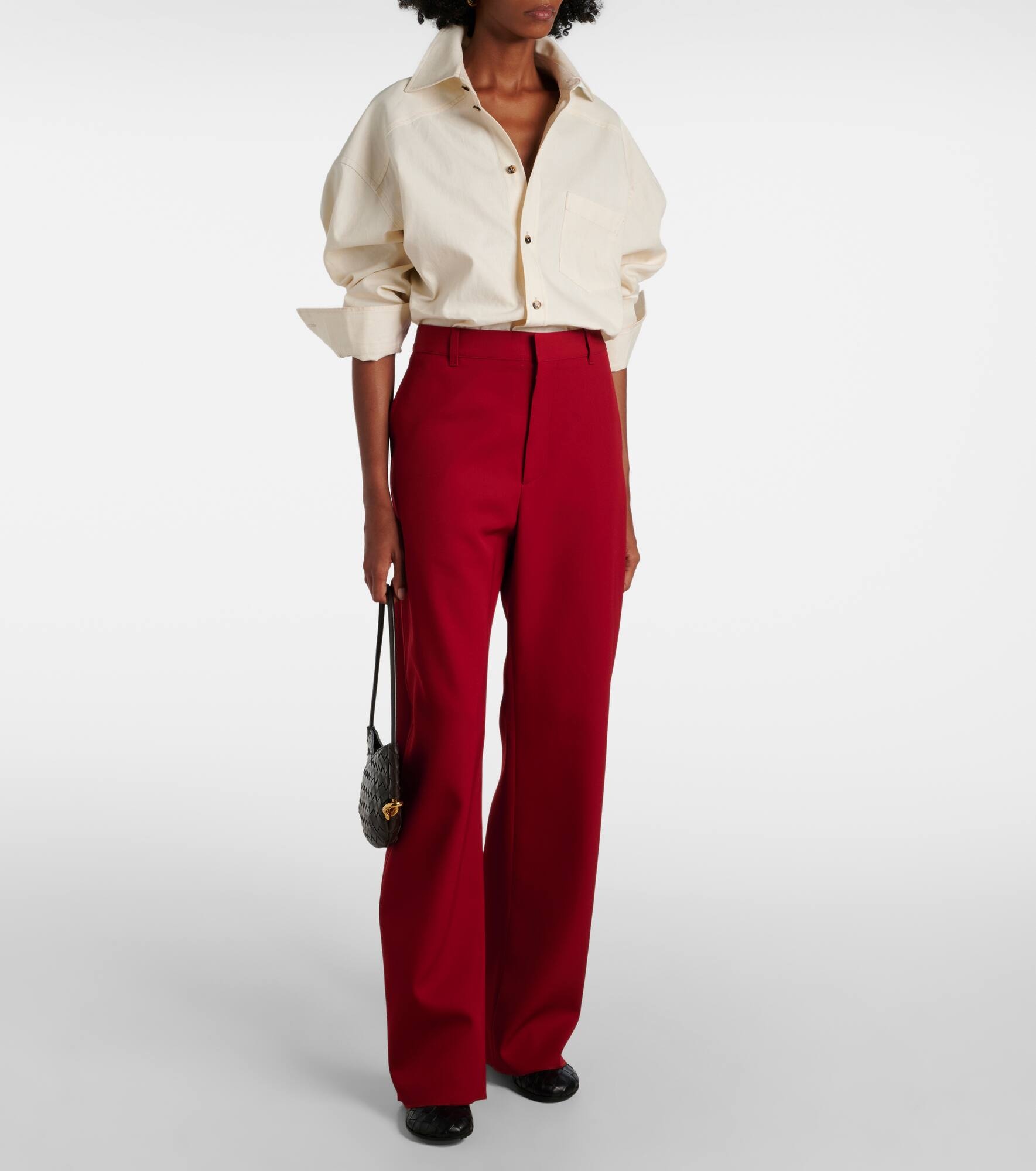 High-rise wool twill straight pants - 7