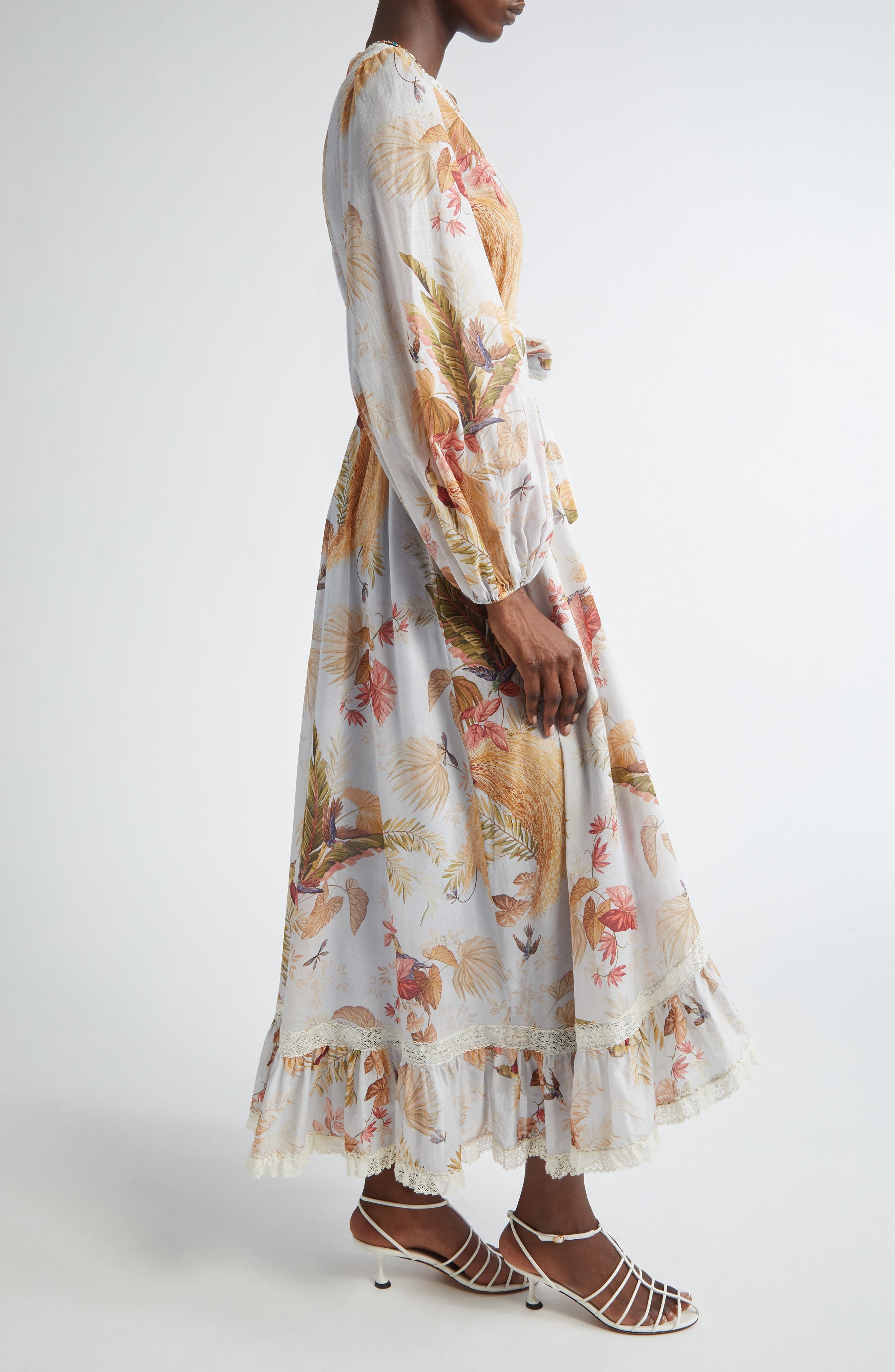 Zimmermann Ascension Frill Lace Trim Floral Long Sleeve Maxi Dress in Light Blue Palm Floral at Nord - 3