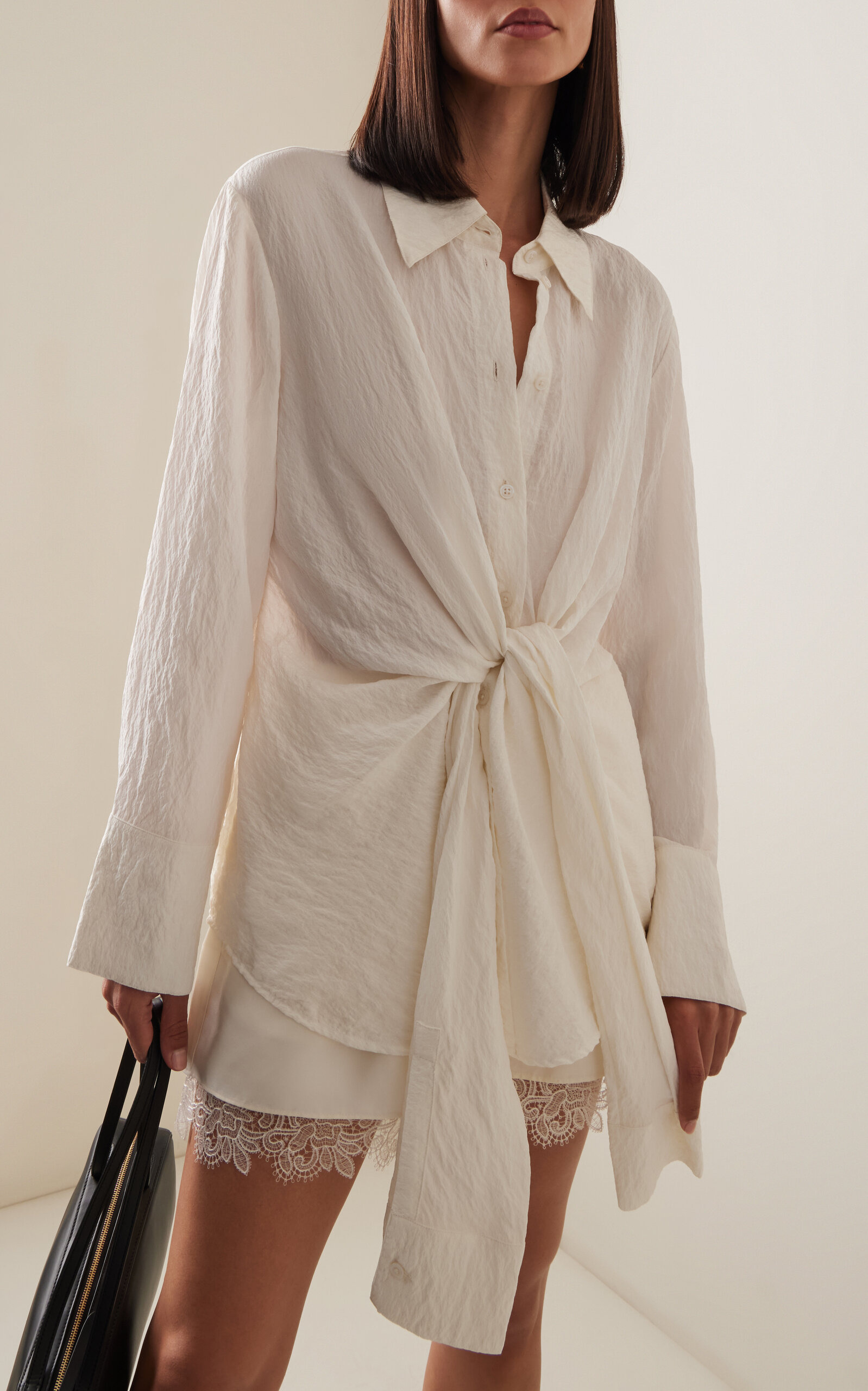 Knotted Hammered Silk-Blend Shirt white - 2