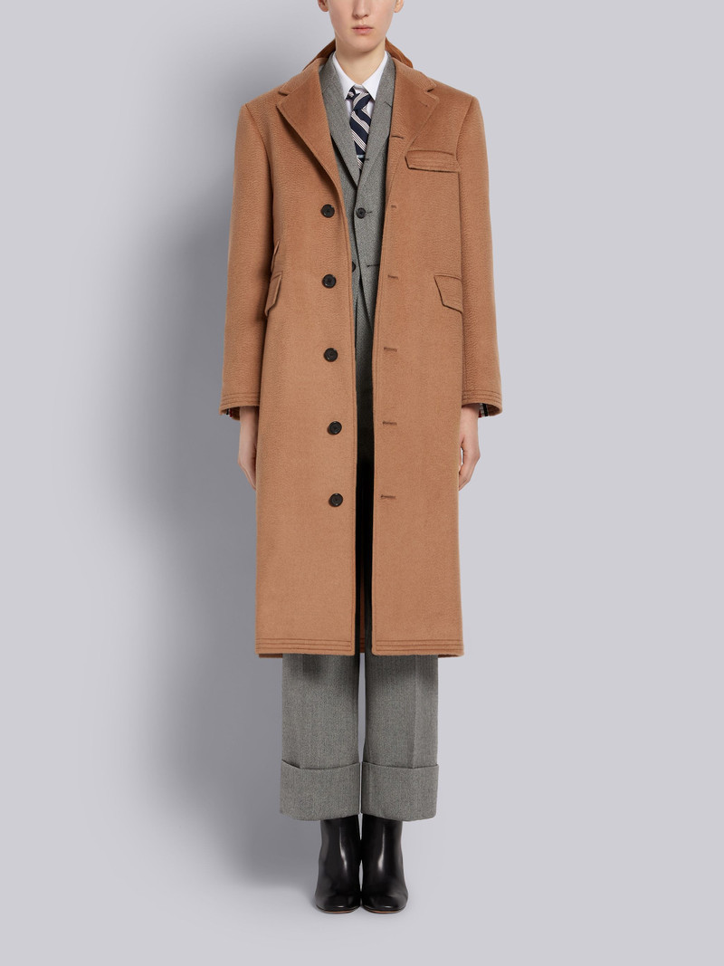 Natural Baby Camel Hair Ticket Pocket Long Chesterfield Overcoat 4