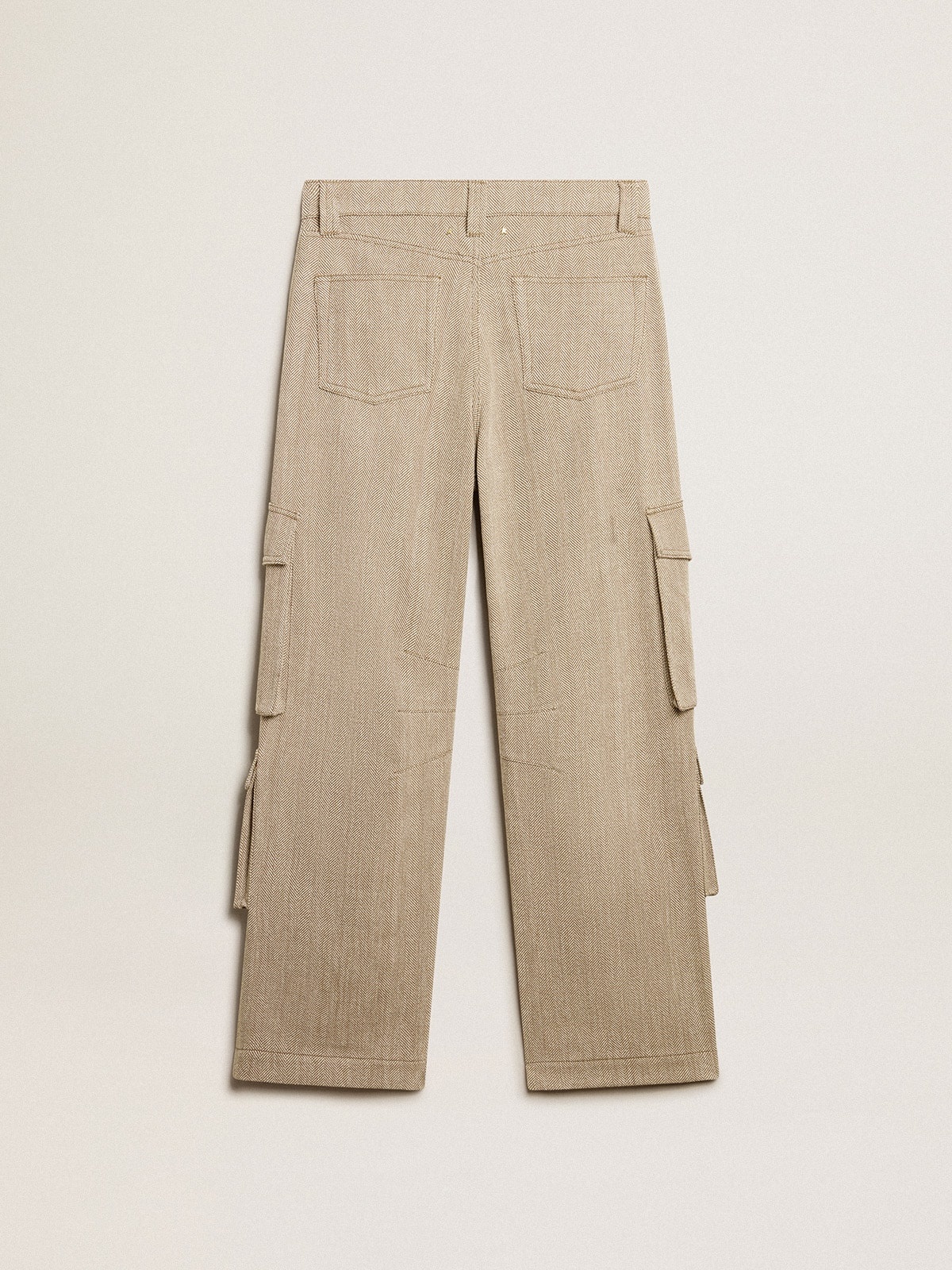 Women's dark olive-colored cotton cargo pants with a herringbone design - 5