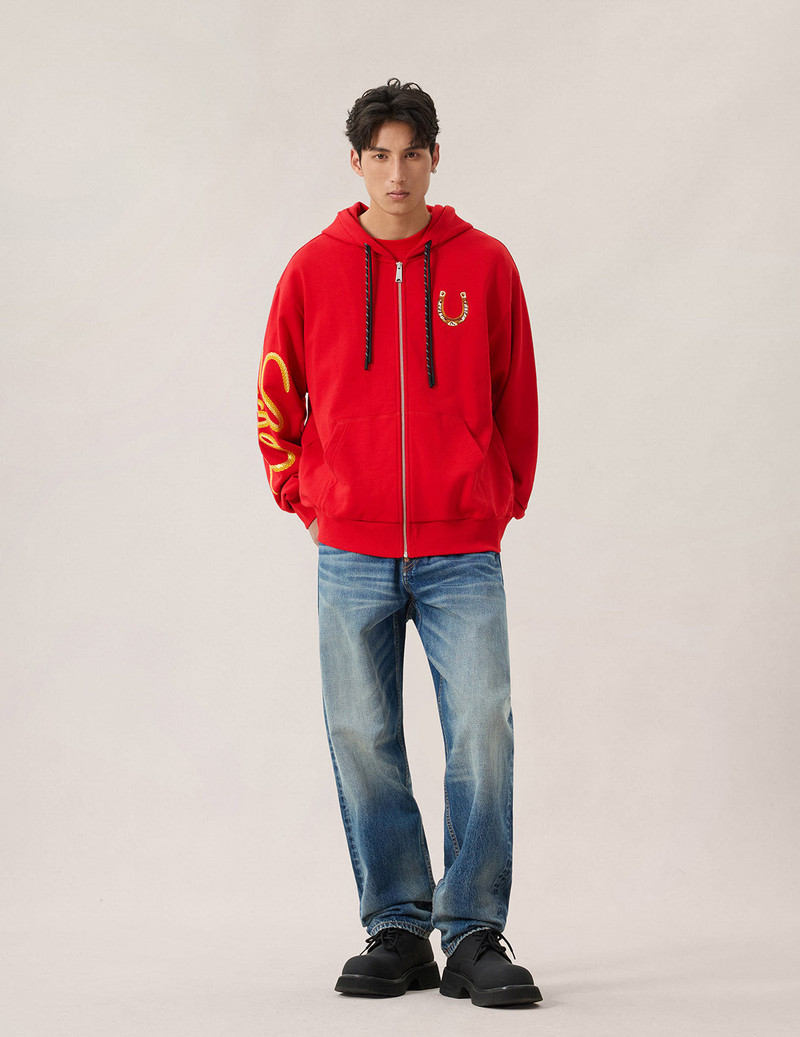 Year Of Horse Embroidery Zip-Up Hoodie - Red 5