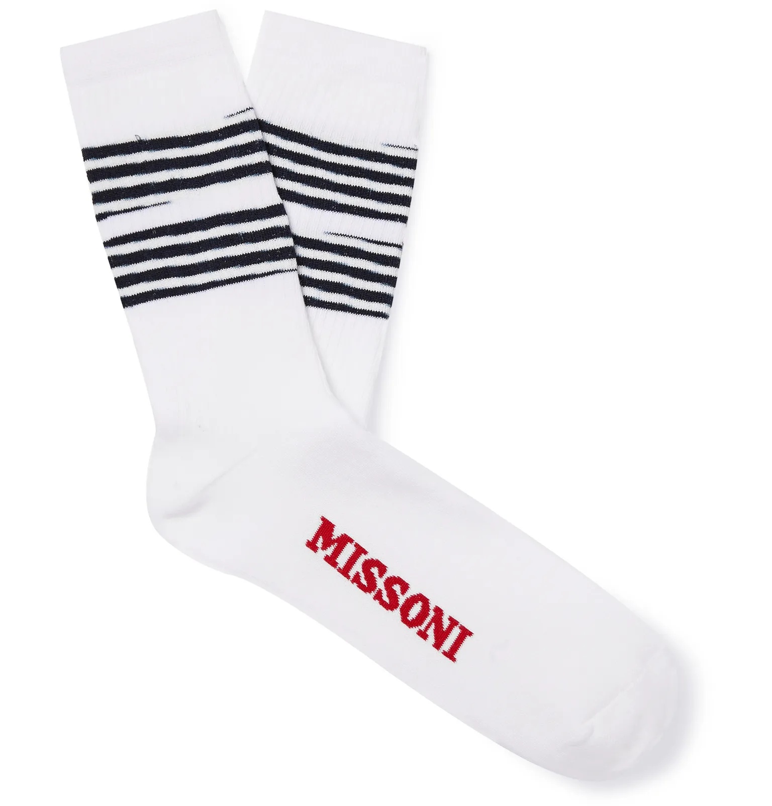 Striped Logo-Jacquard Loopback Stretch Cotton-Blend Socks - 1