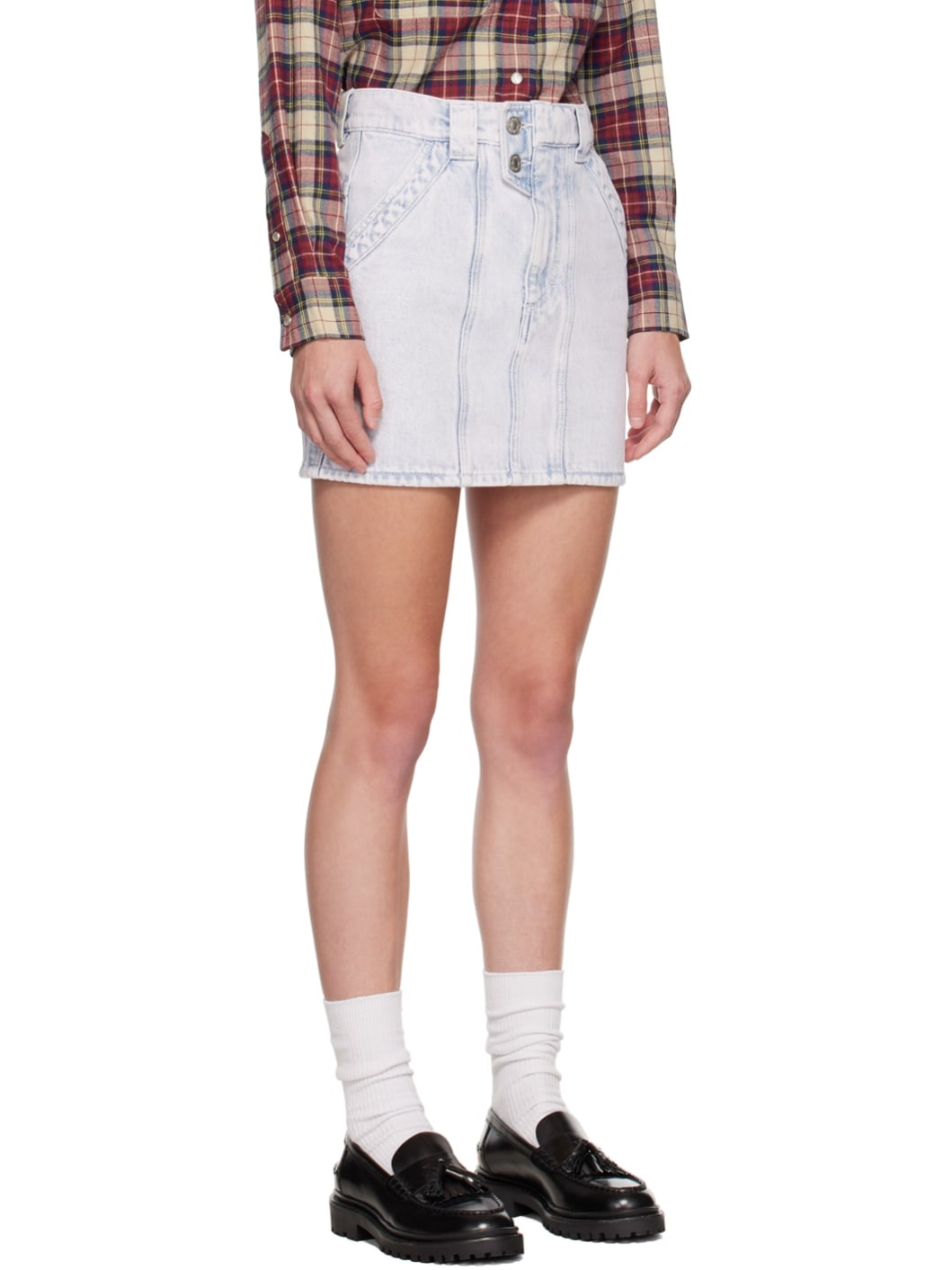 Blue Overdyed Viscon Denim Miniskirt - 2
