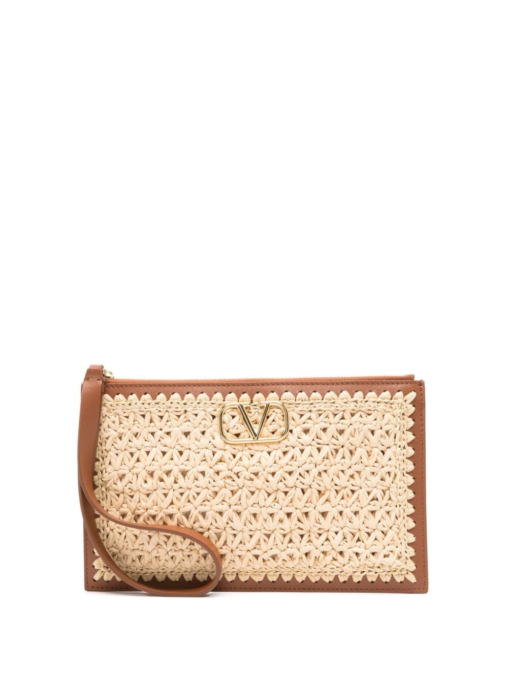 VLogo Signature raffia clutch bag - 1