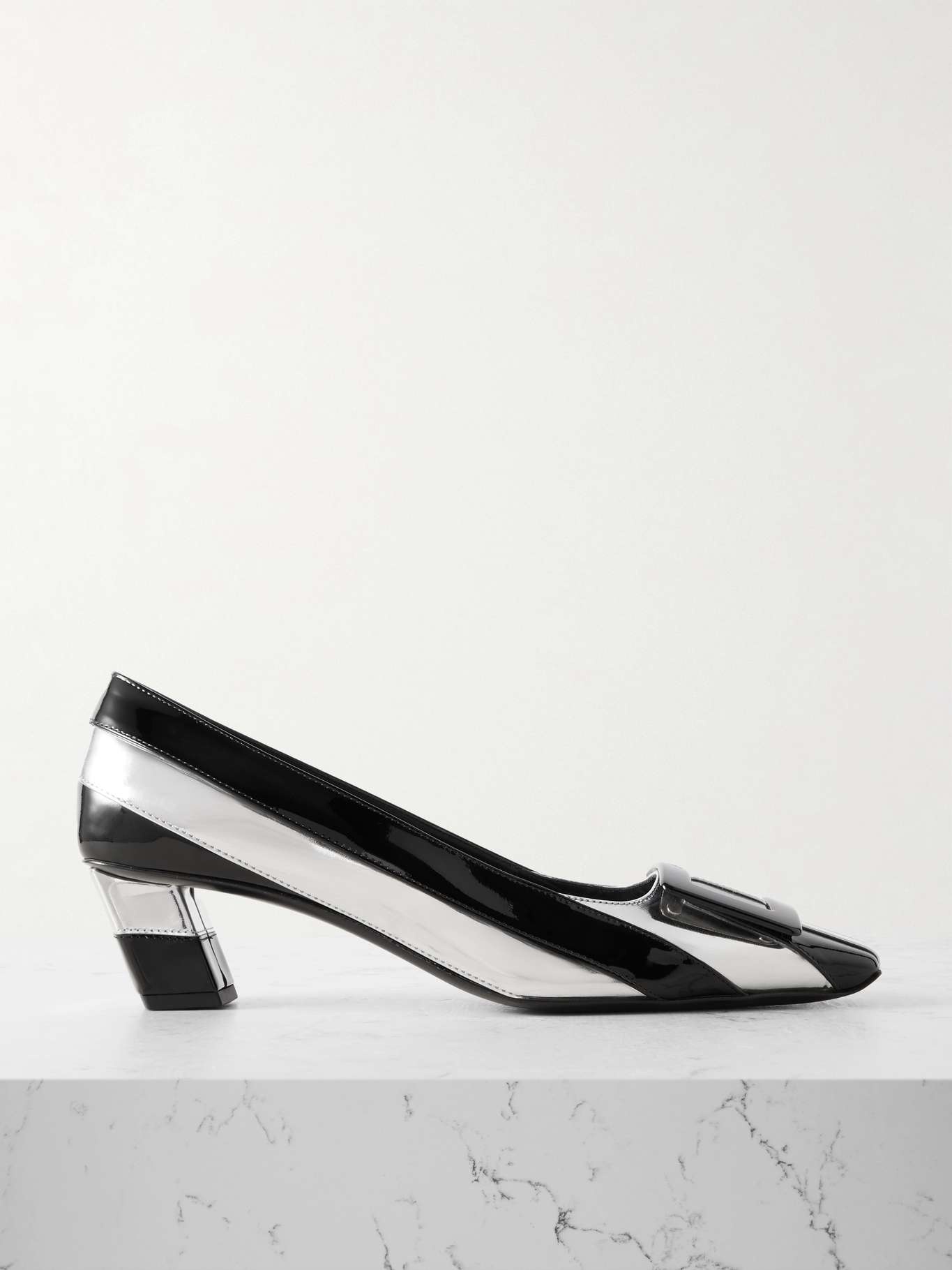 Belle Vivier embellished striped metallic and patent-leather pumps - 1