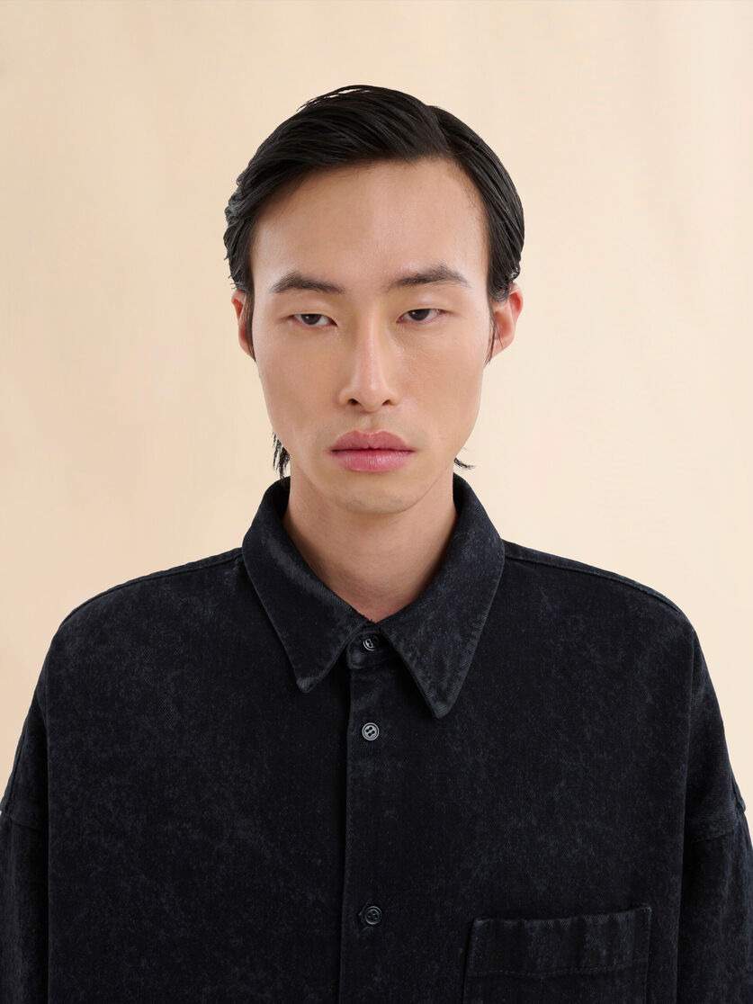 BLACK MARBLE DENIM OVERSIZED SHIRT - 4