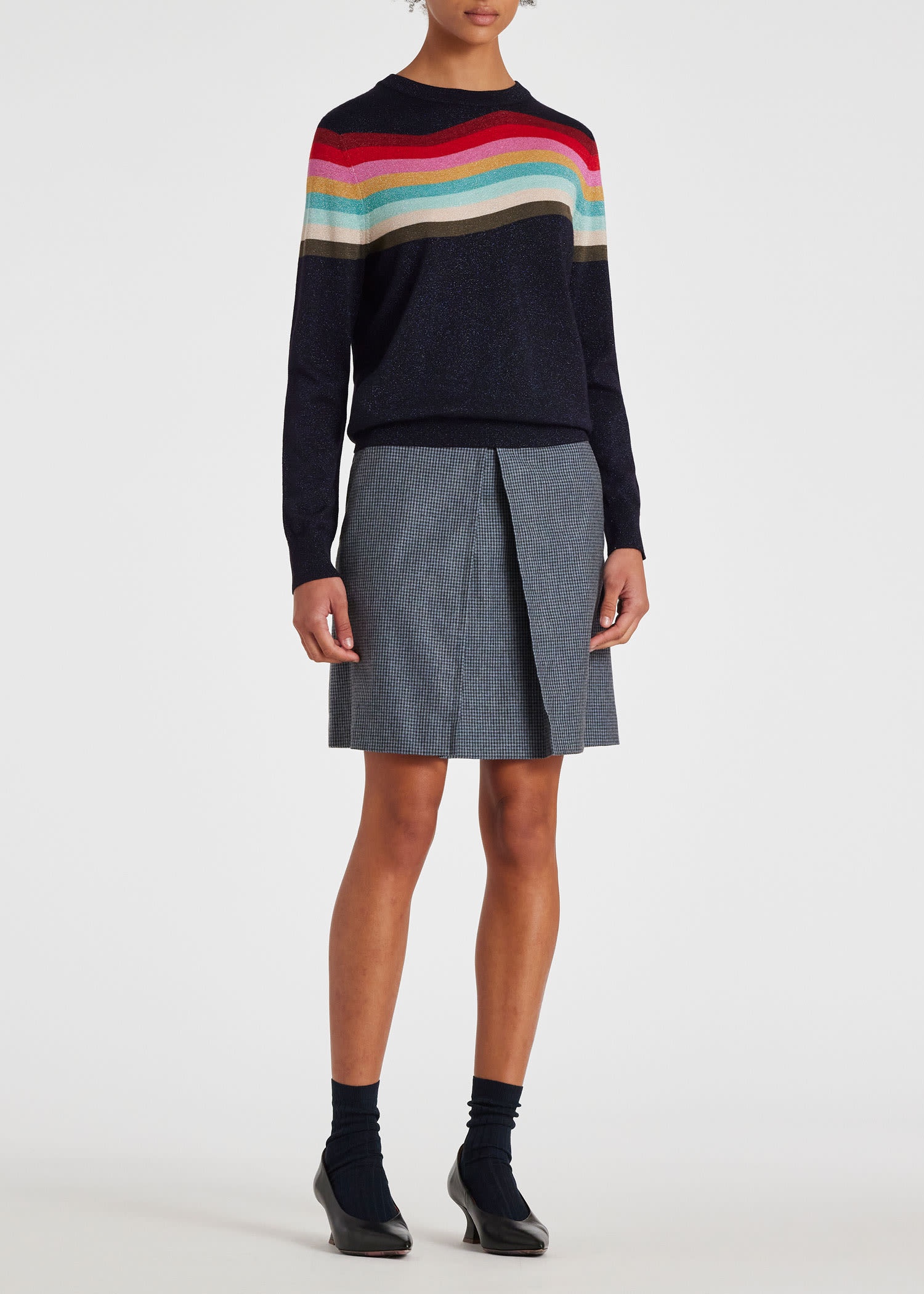 Wool-Blend Micro Check Skirt - 5