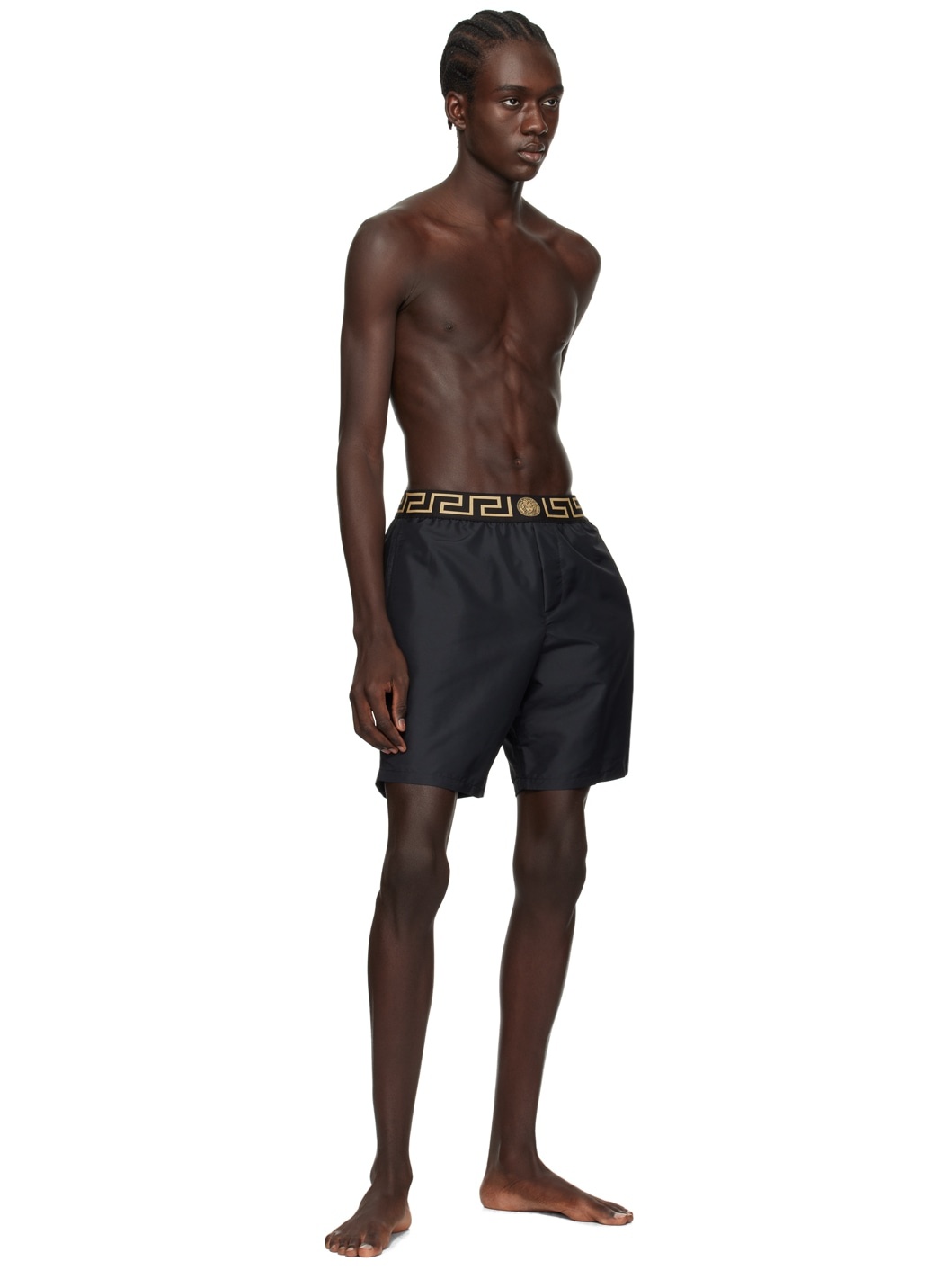 Black Greca Border Swim Shorts - 4