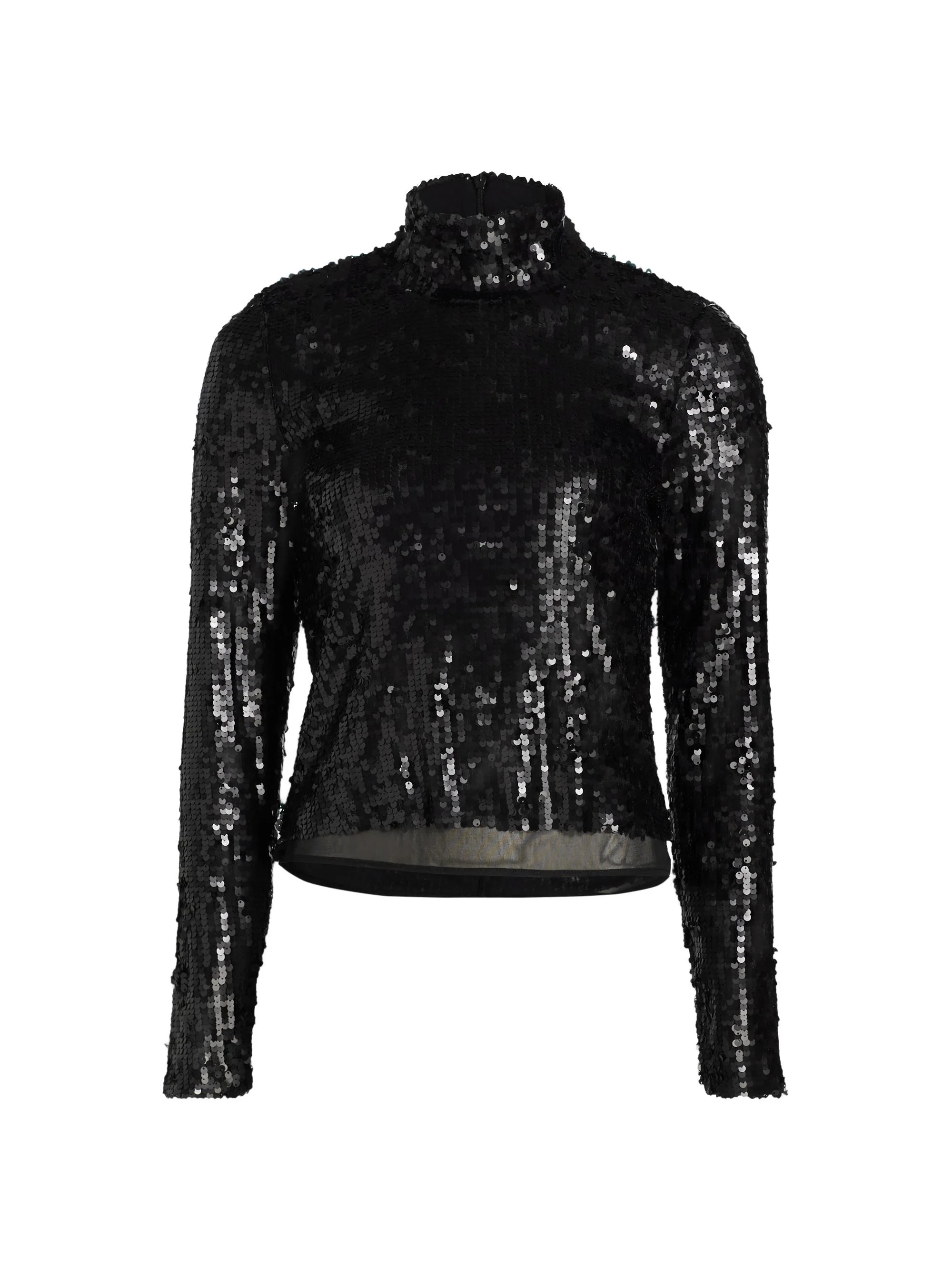 Women's Lucy Sequined Mock Turtleneck Sweater - Black - 1