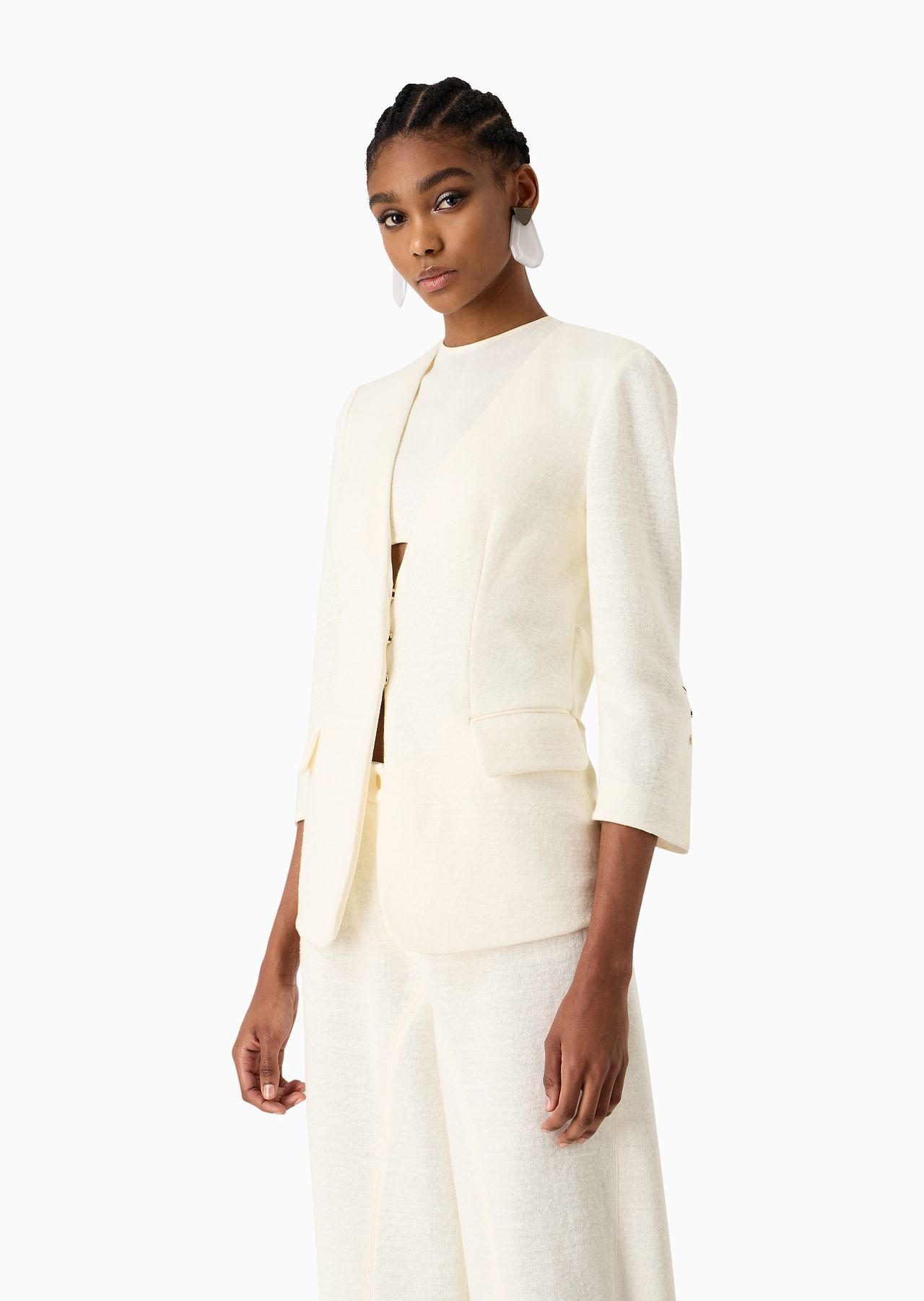 Single-breasted jacket in linen and viscose double jersey - 2