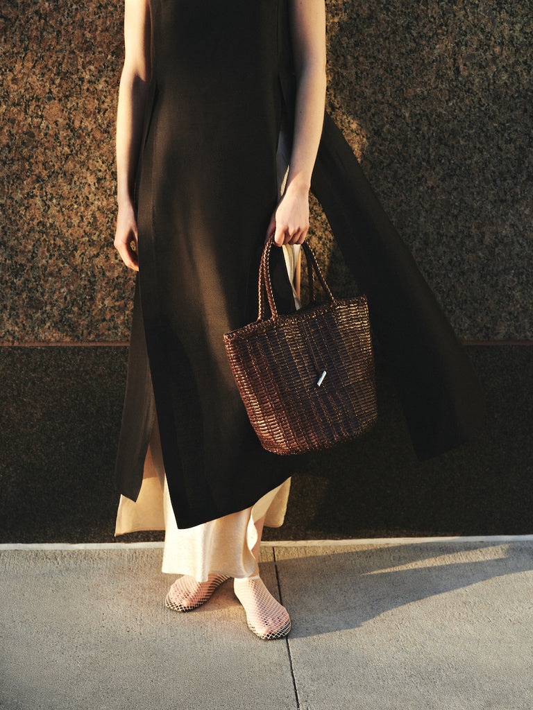 ROUND LEATHER BASKET DARK BROWN - 3