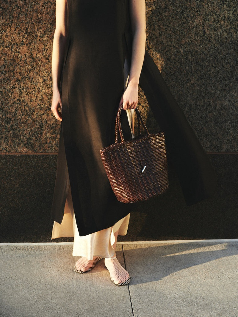 ROUND LEATHER BASKET DARK BROWN 3