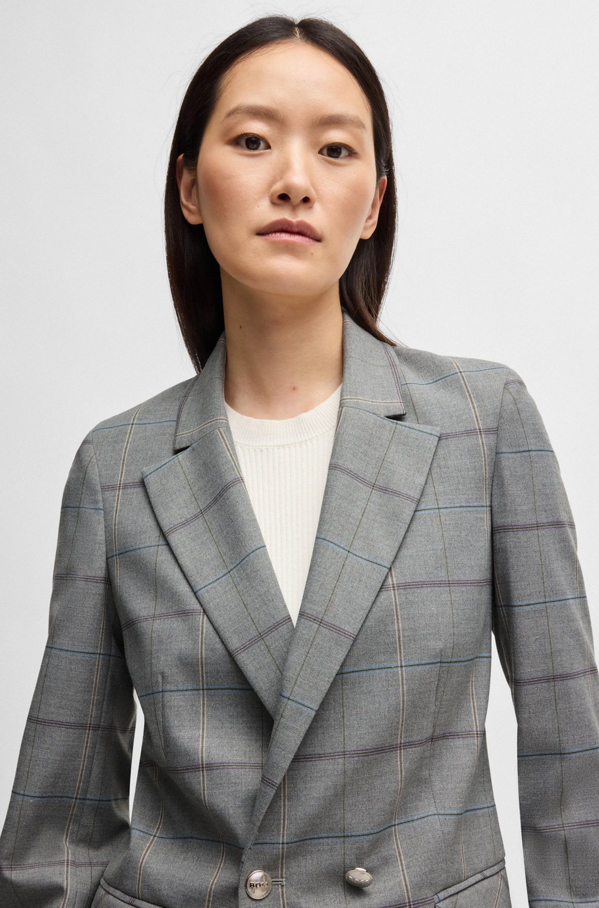 DOUBLE-BREASTED JACKET IN CHECKED STRETCH FABRIC - 5