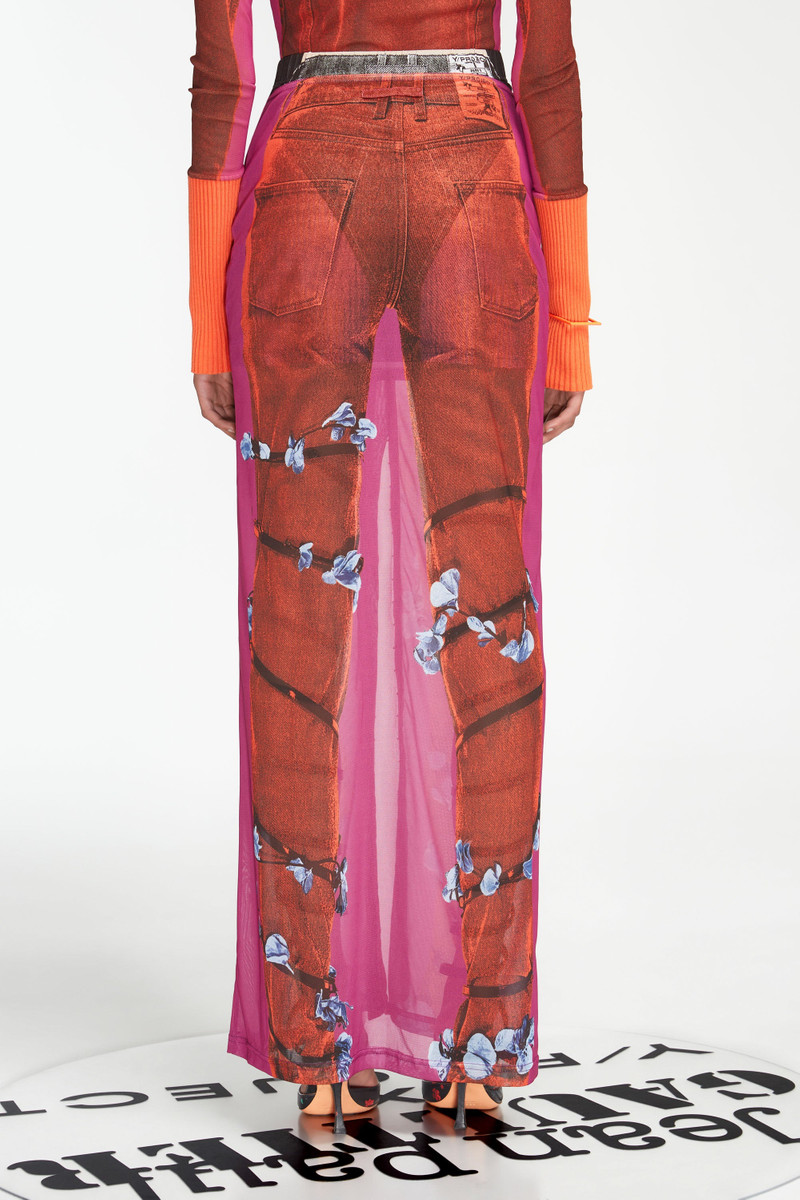 Trompe L'Oeil Denim Flower Maxi Skirt 4