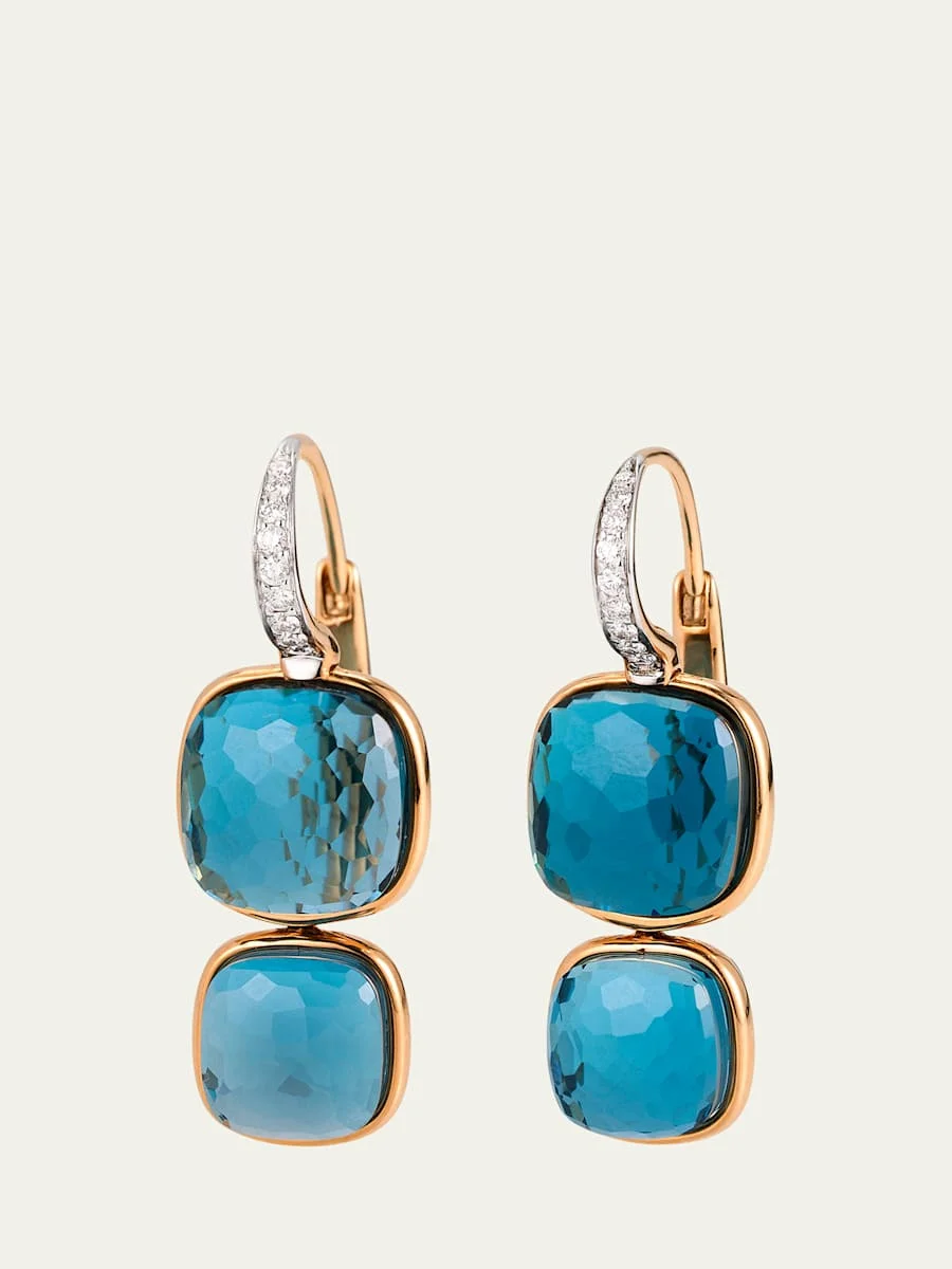 18K Nudo Double Drop London Blue Topaz and Diamond Earrings - 1