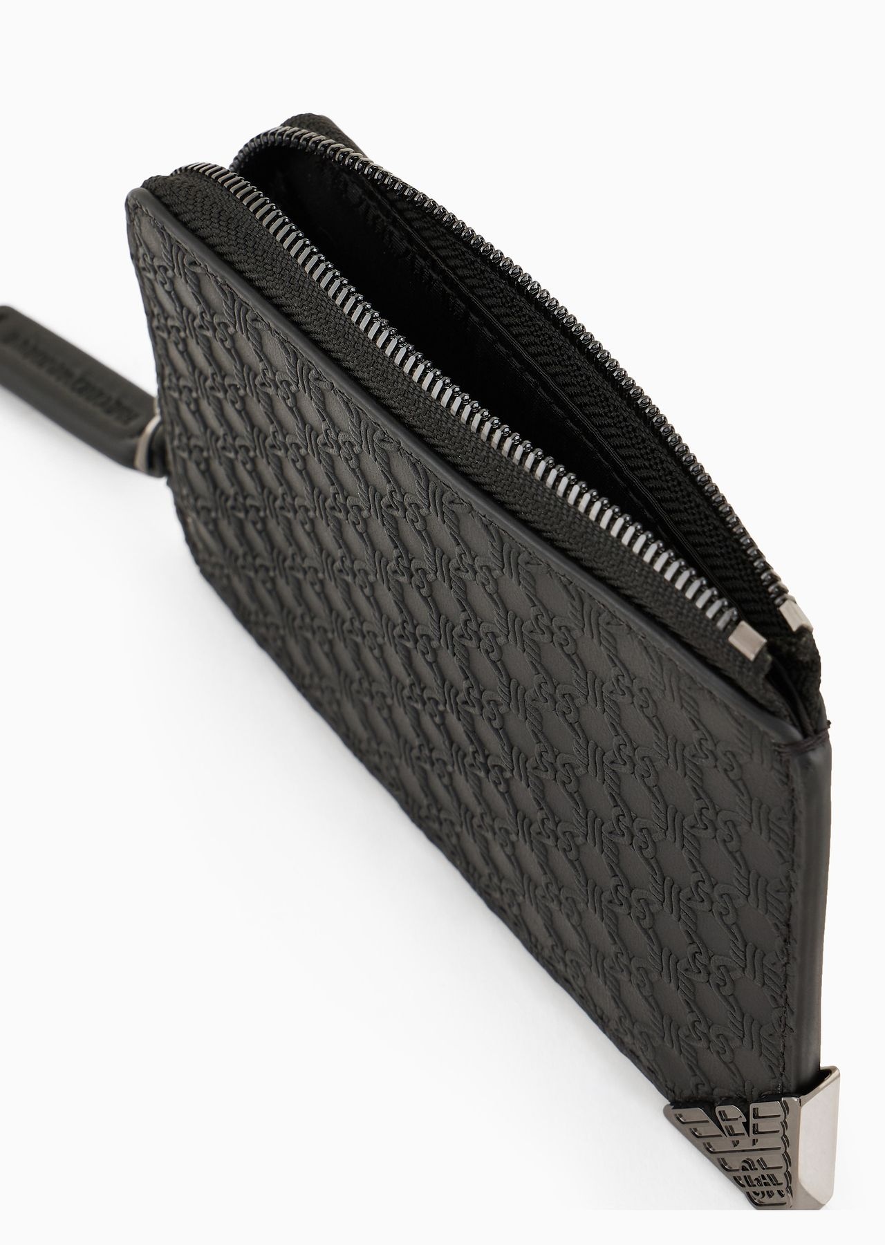 Leather zipped card holder with all-over embossed pattern - 3