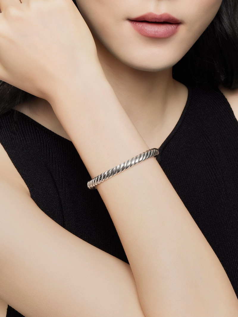 Women's Sculpted Cable Bangle Bracelet in Sterling Silver, 7mm - Sterling Silver 7