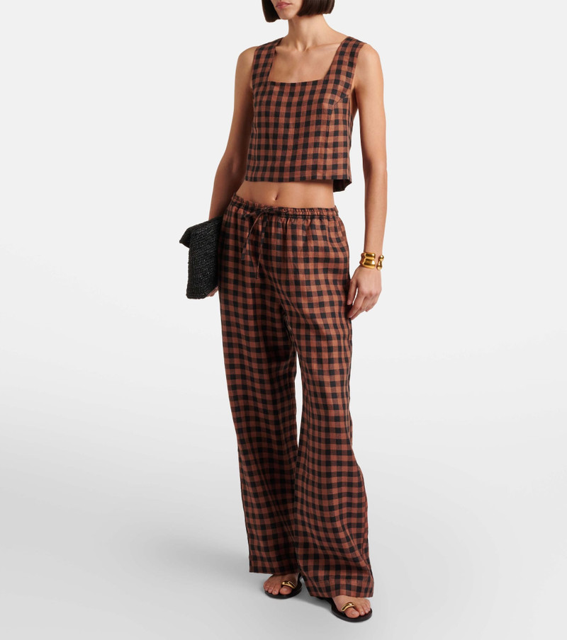 ASCENO Checked linen wide-leg pants outlook