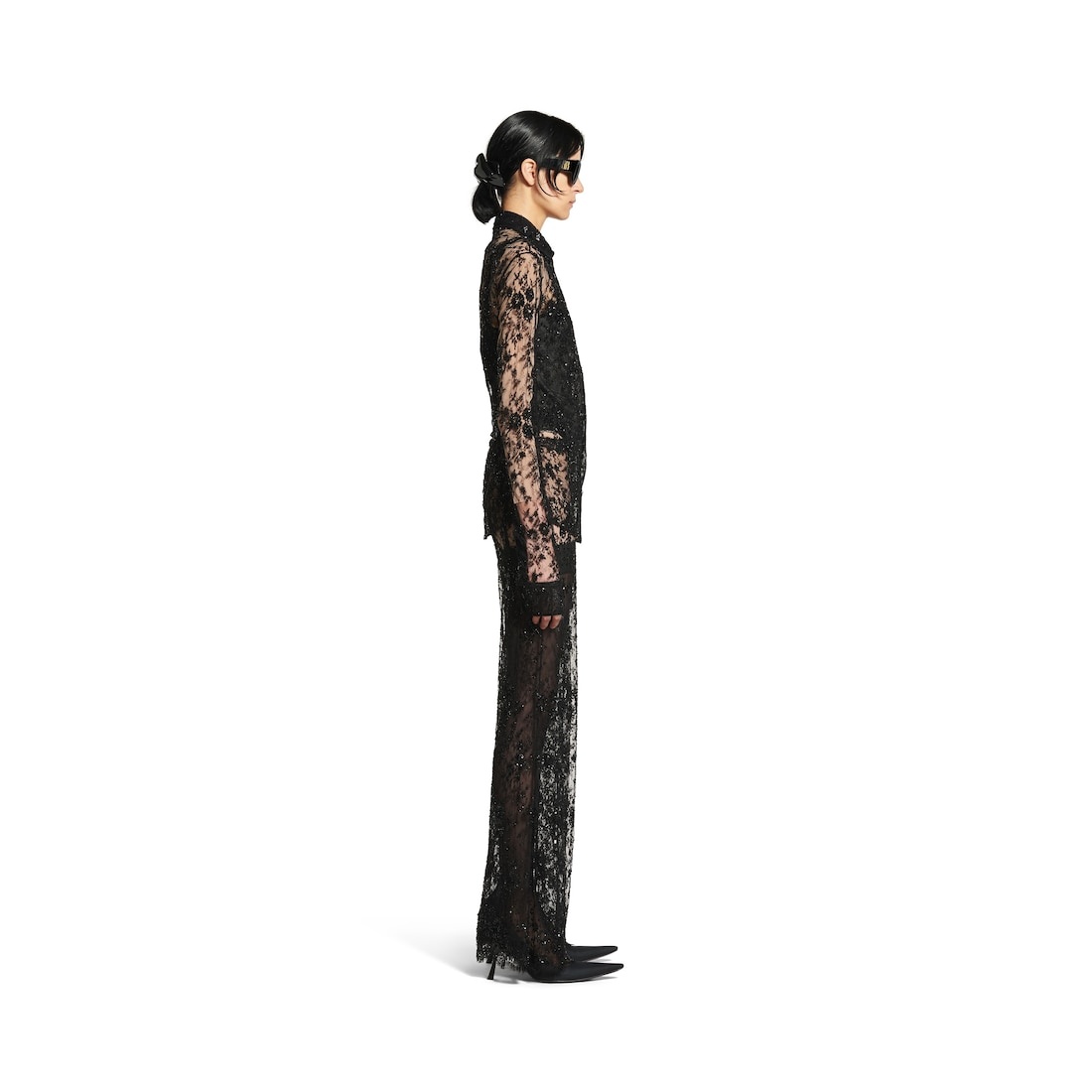 Women's Embroidered Fitted Shirt in Black - 3