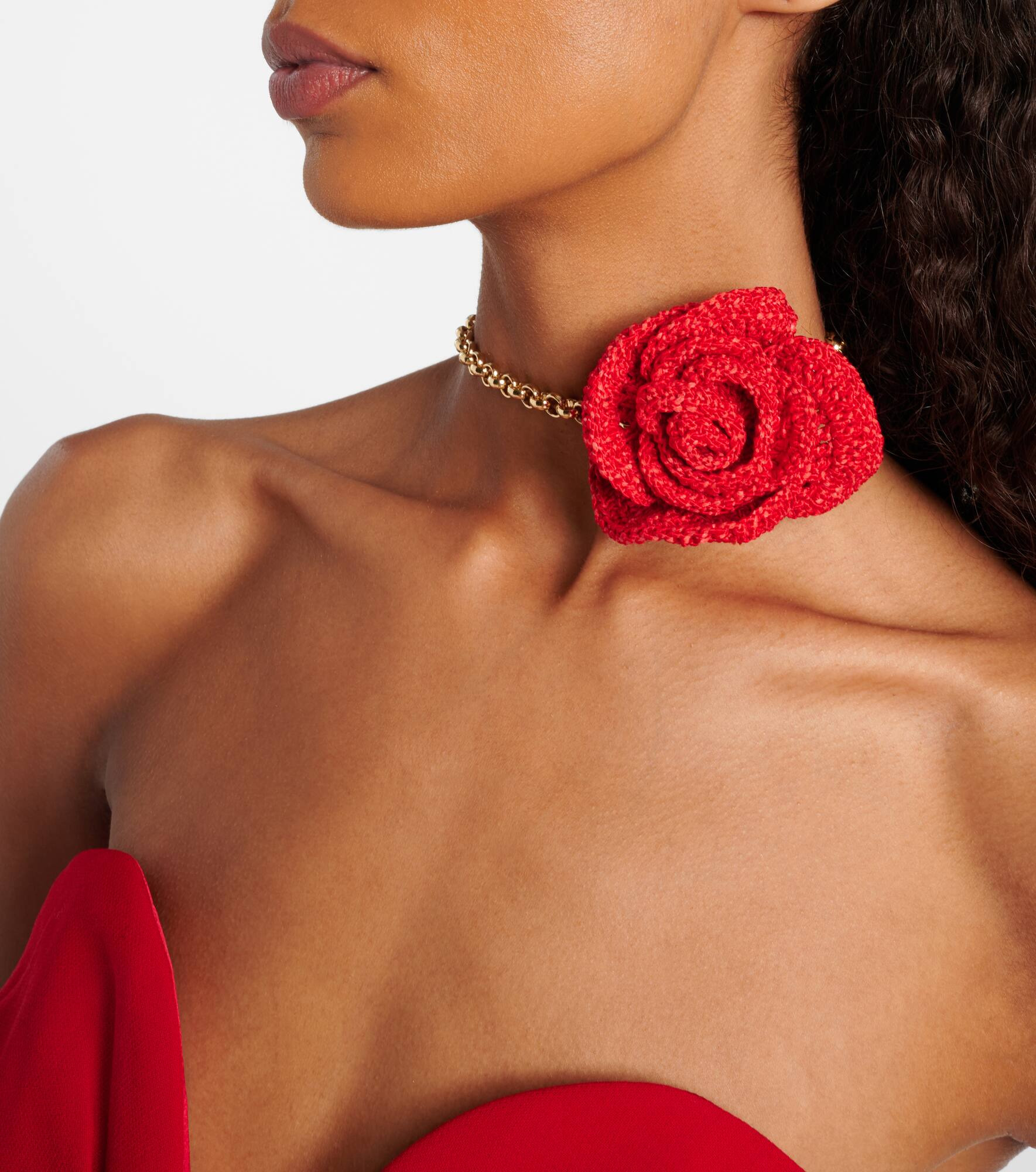 Crochet floral-appliqué gold-plated necklace - 3