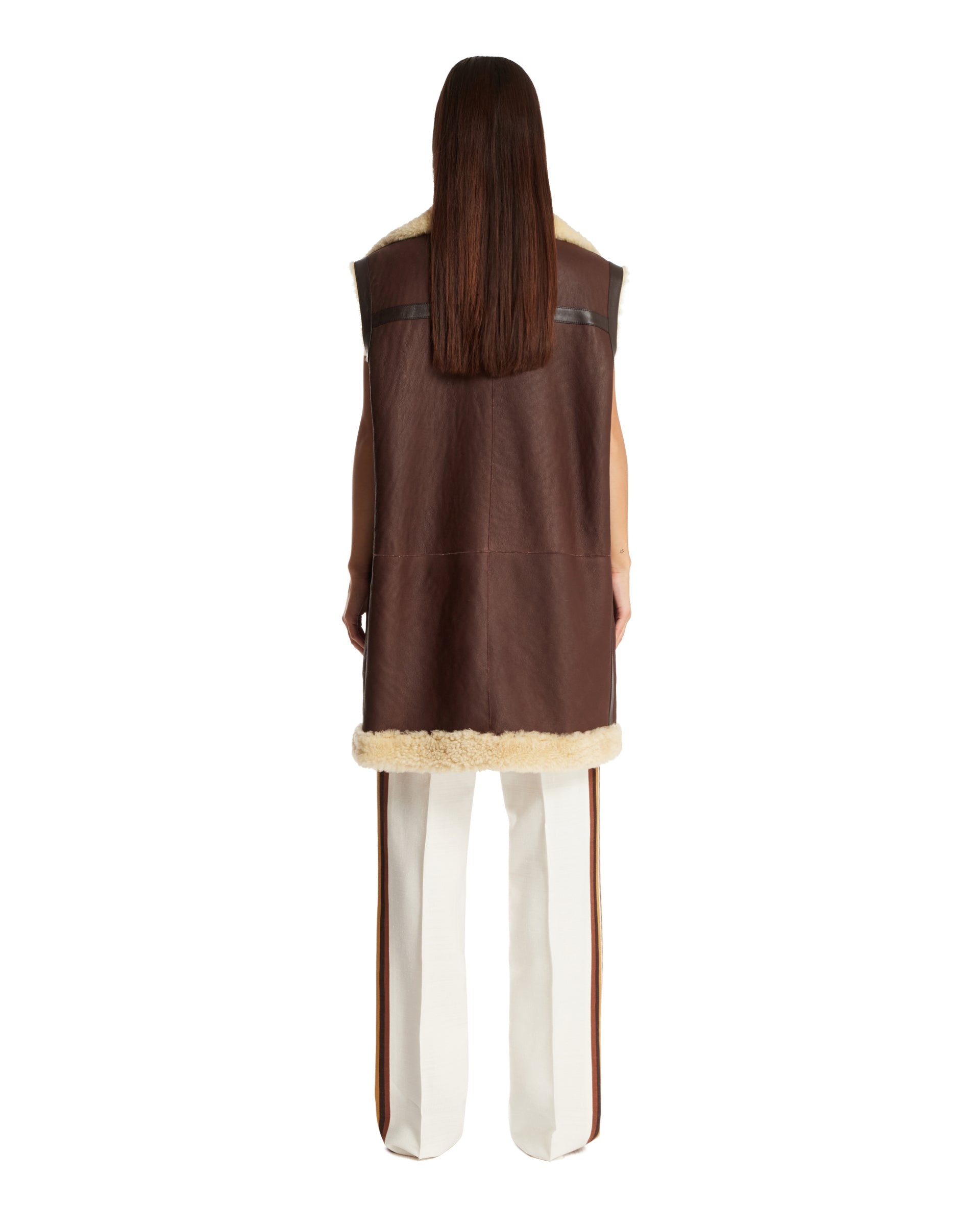 Brown Long Leather Gilet - 3