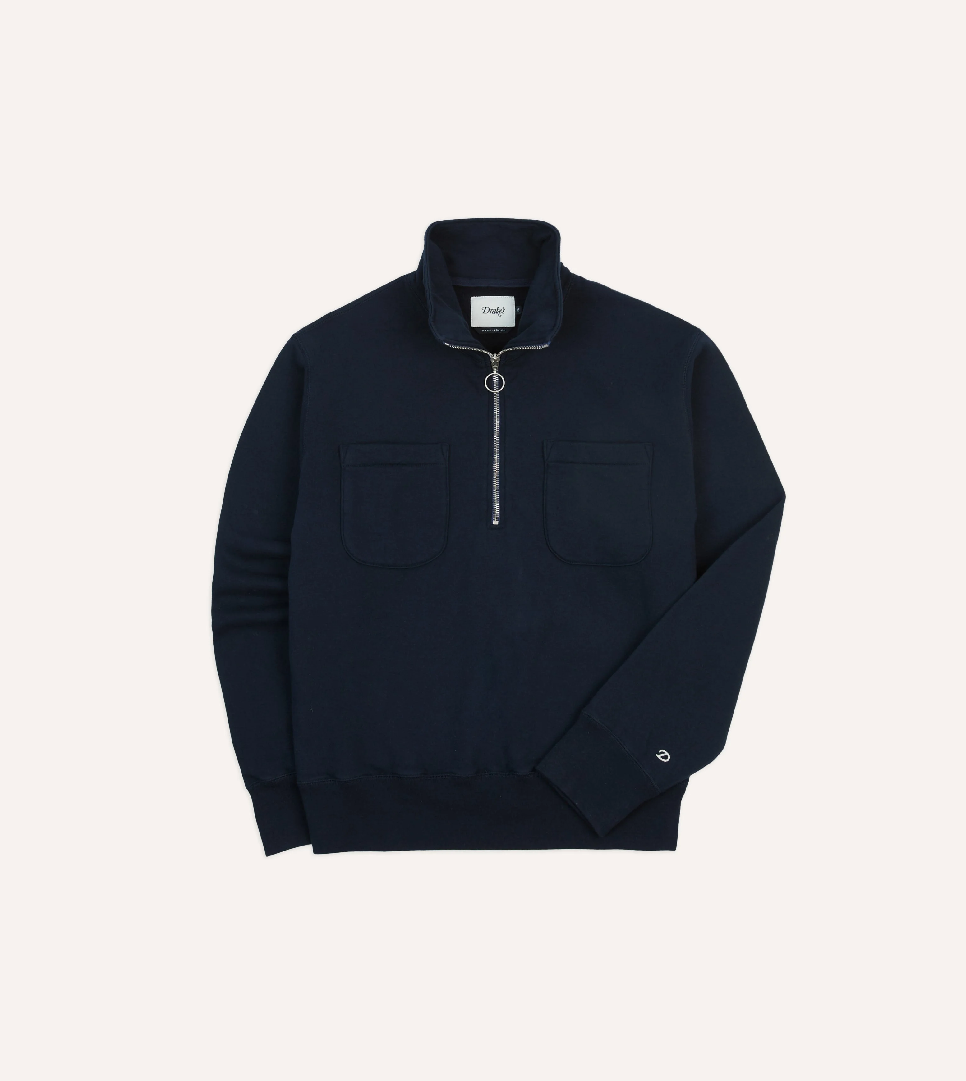 Navy Cotton Half-Zip Collared Sweatshirt - 1