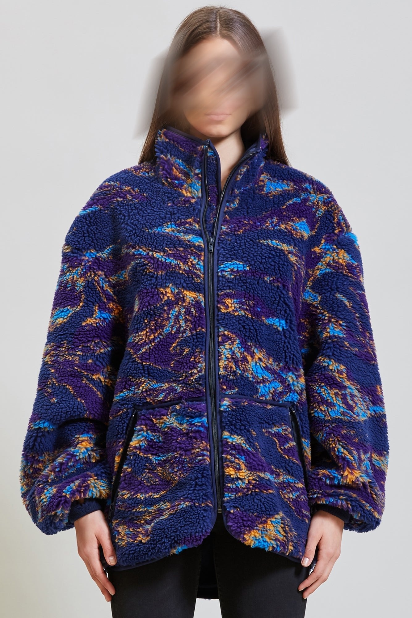 OVERSIZED ZIP-UP FLEECE JACKET - NAVY SWIRL | R13 - 3