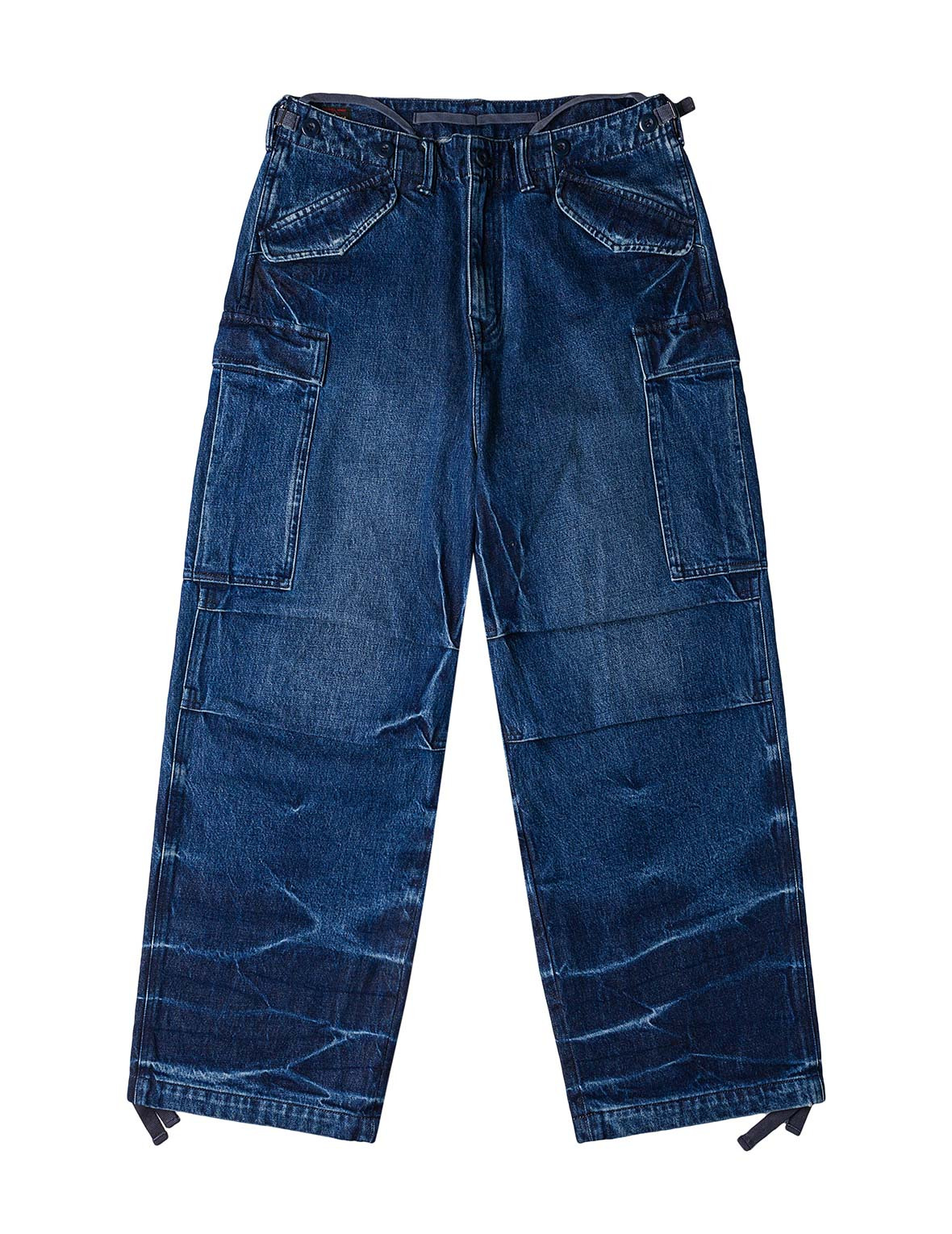 Vintage motorcycle Print Washed Daicock Embroidery Wide-leg Cargo Jeans - 2
