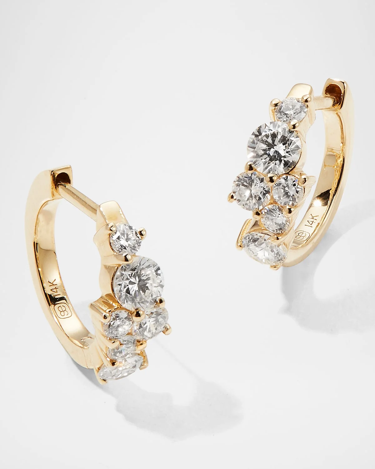 Cocktail 14k Gold Diamond Huggie Hoop Earrings - 1