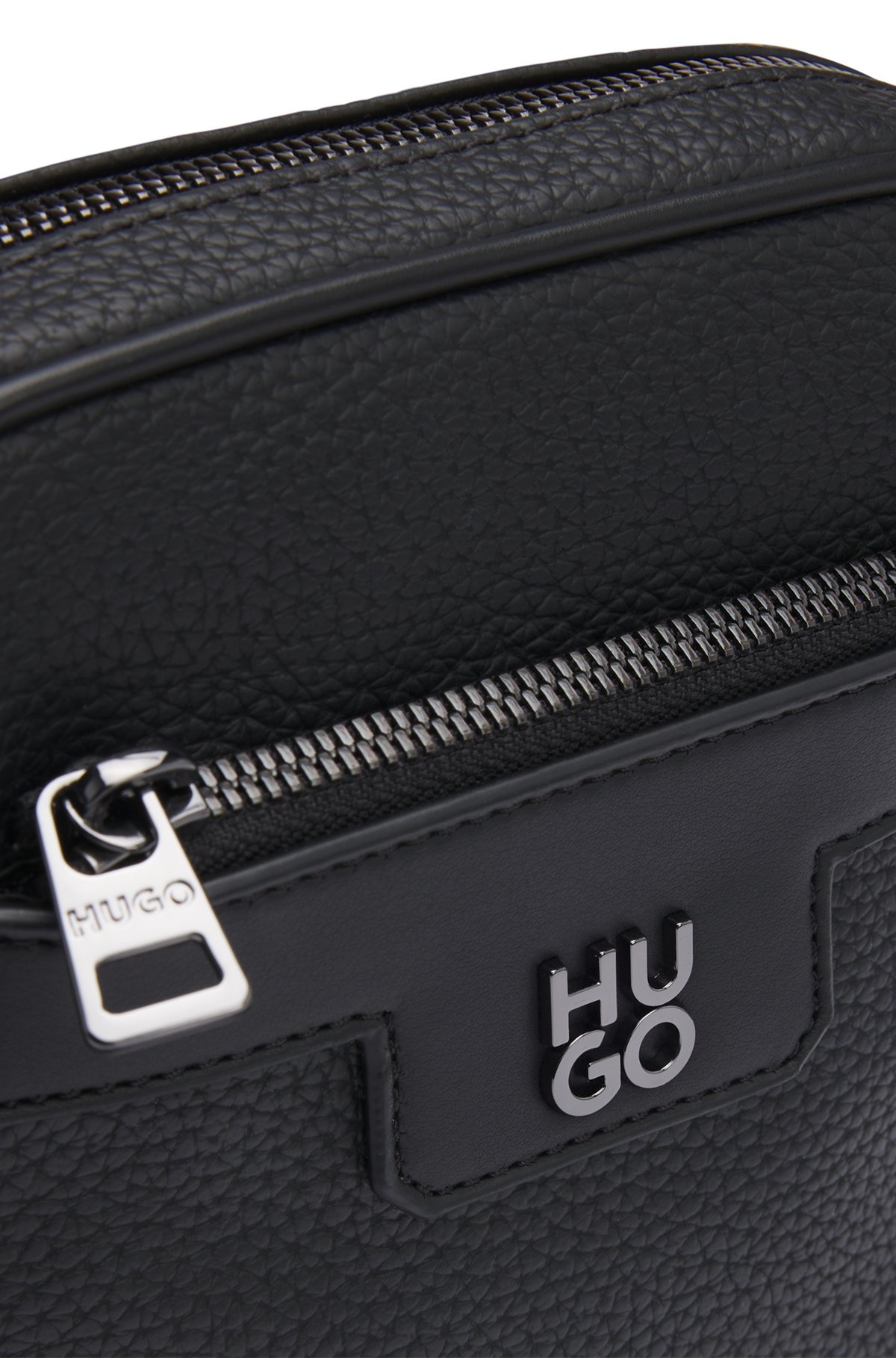 GRAINED FAUX-LEATHER REPORTER BAG WITH STACKED-LOGO TRIM - 7