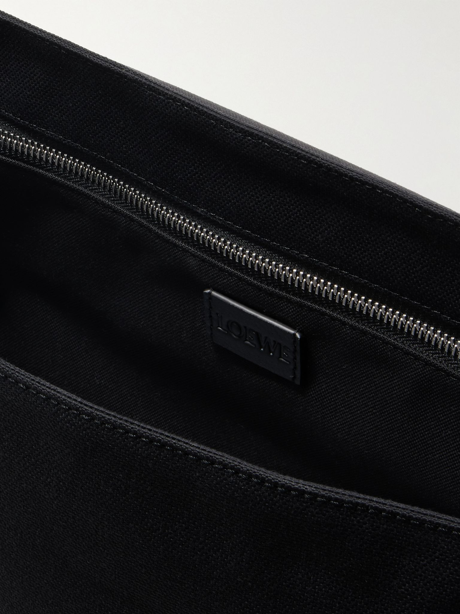 Leather-Trimmed Suede and Canvas Messenger Bag Black - 5