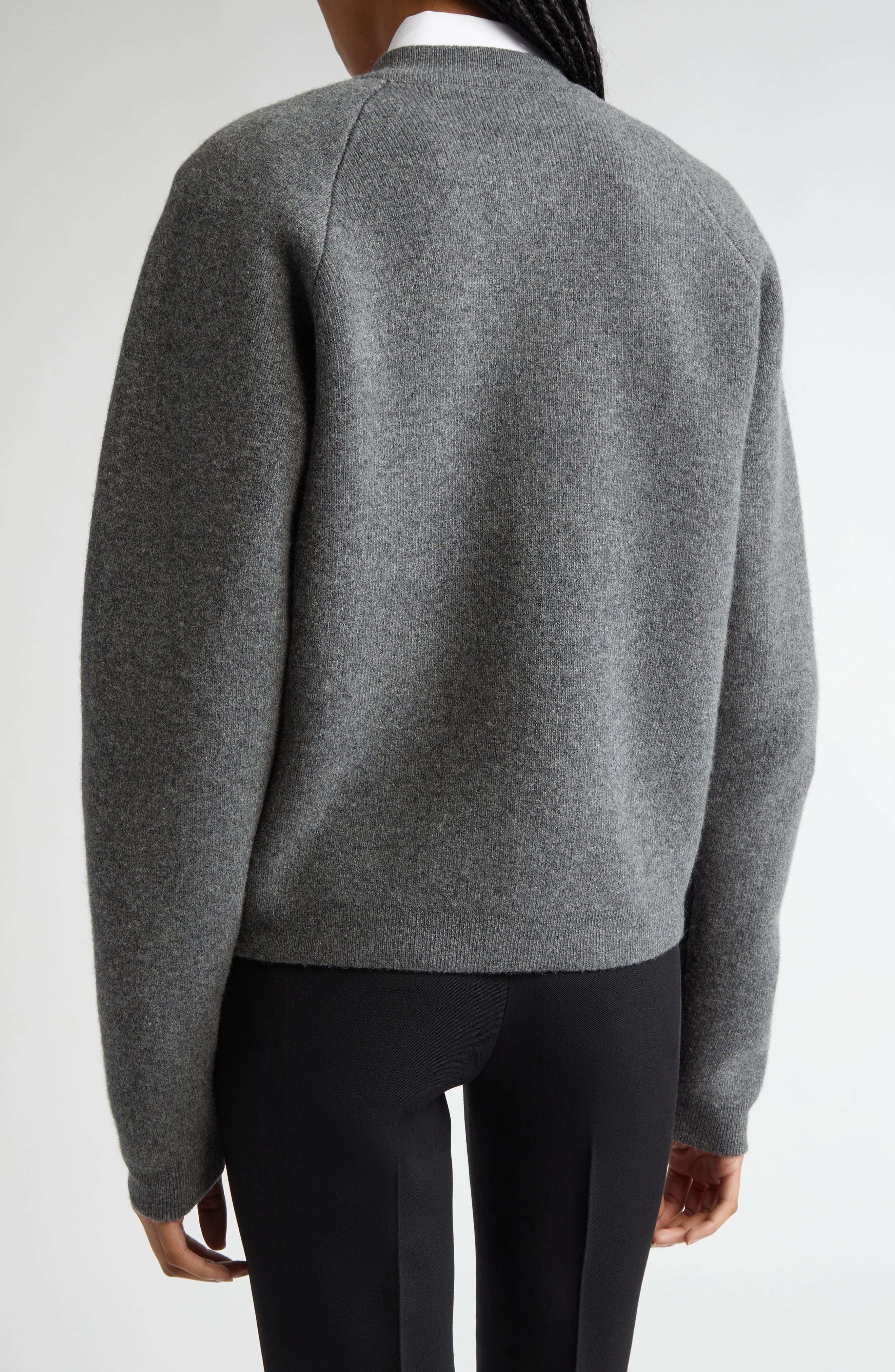 TOTEME Hammered Button Wool & Cashmere Blend Cardigan in Grey Melange at Nordstrom - 3